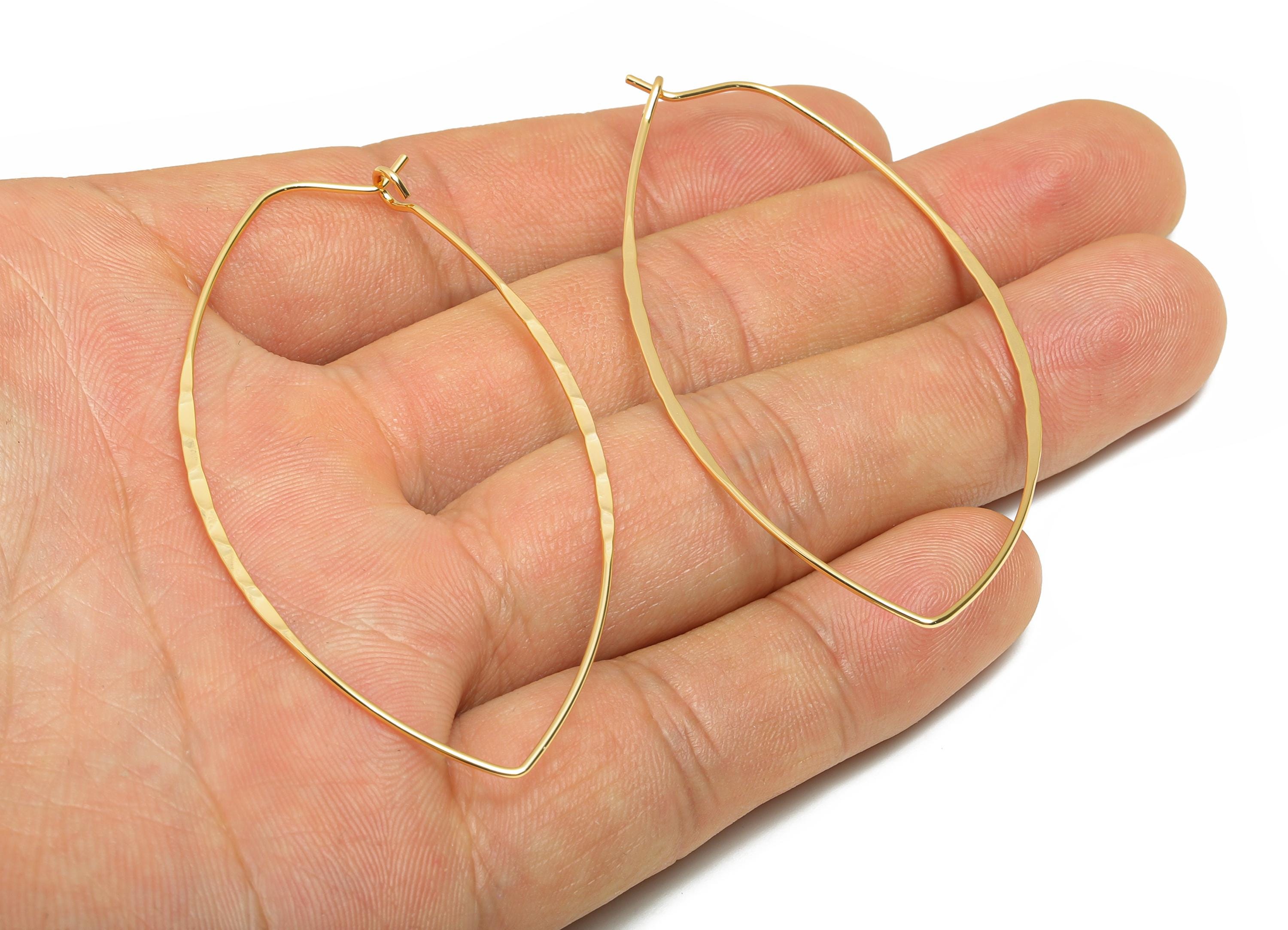 Brass Hammered Hoop Earring - Brass Marquise Earring Base - Gold Modern Handcrafted Style Earring - 18K Real Gold Plated -63x35x1mm-RGP11067 - DOMEDBAZAAR