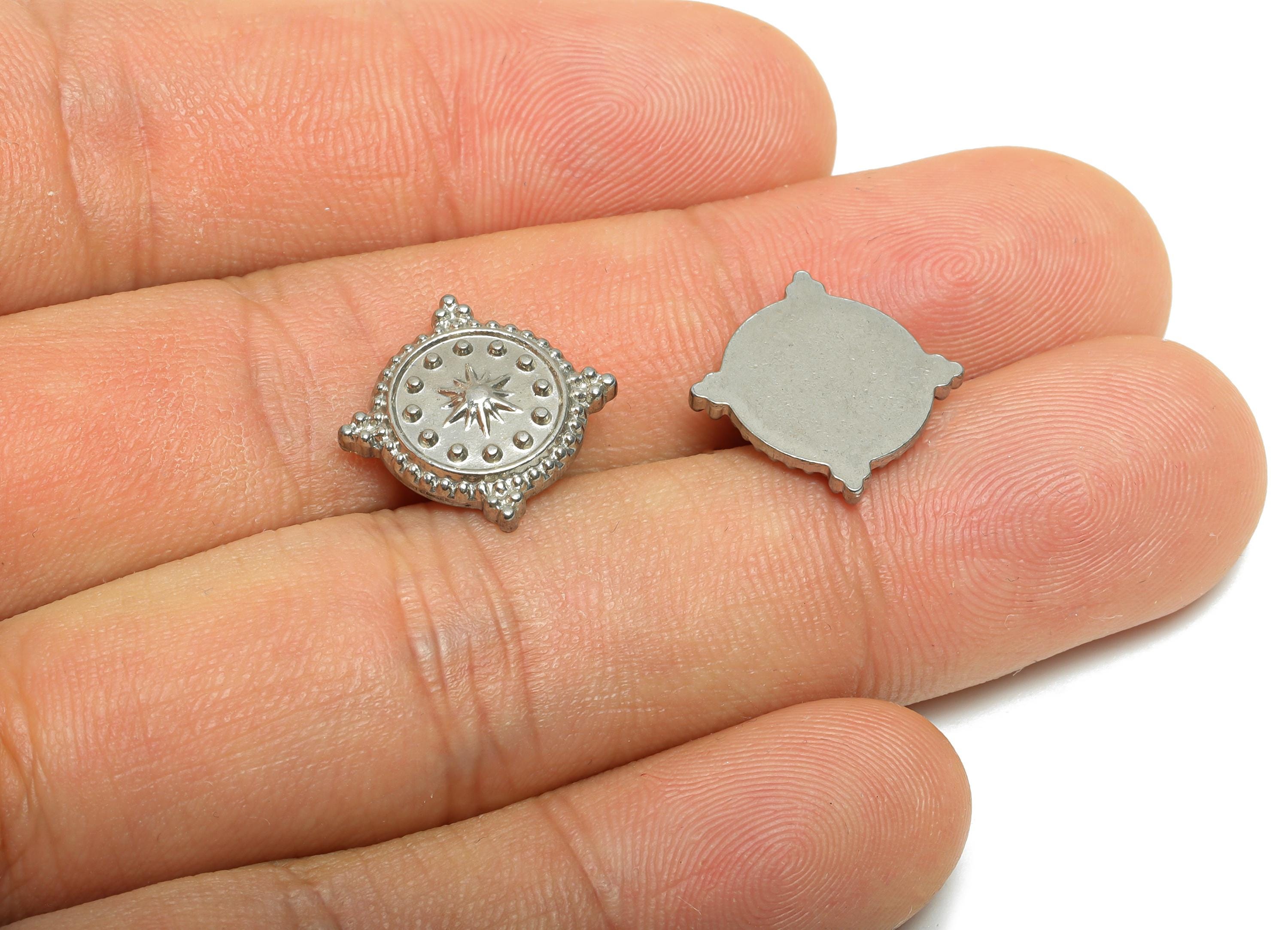 Steel Vintage Medallion Charm - Vintage Textured Star Pendant - DIY Jewelry Finding - Filigree Metal Charm - 21x11.95x2.6mm - SS2032 - DOMEDBAZAAR