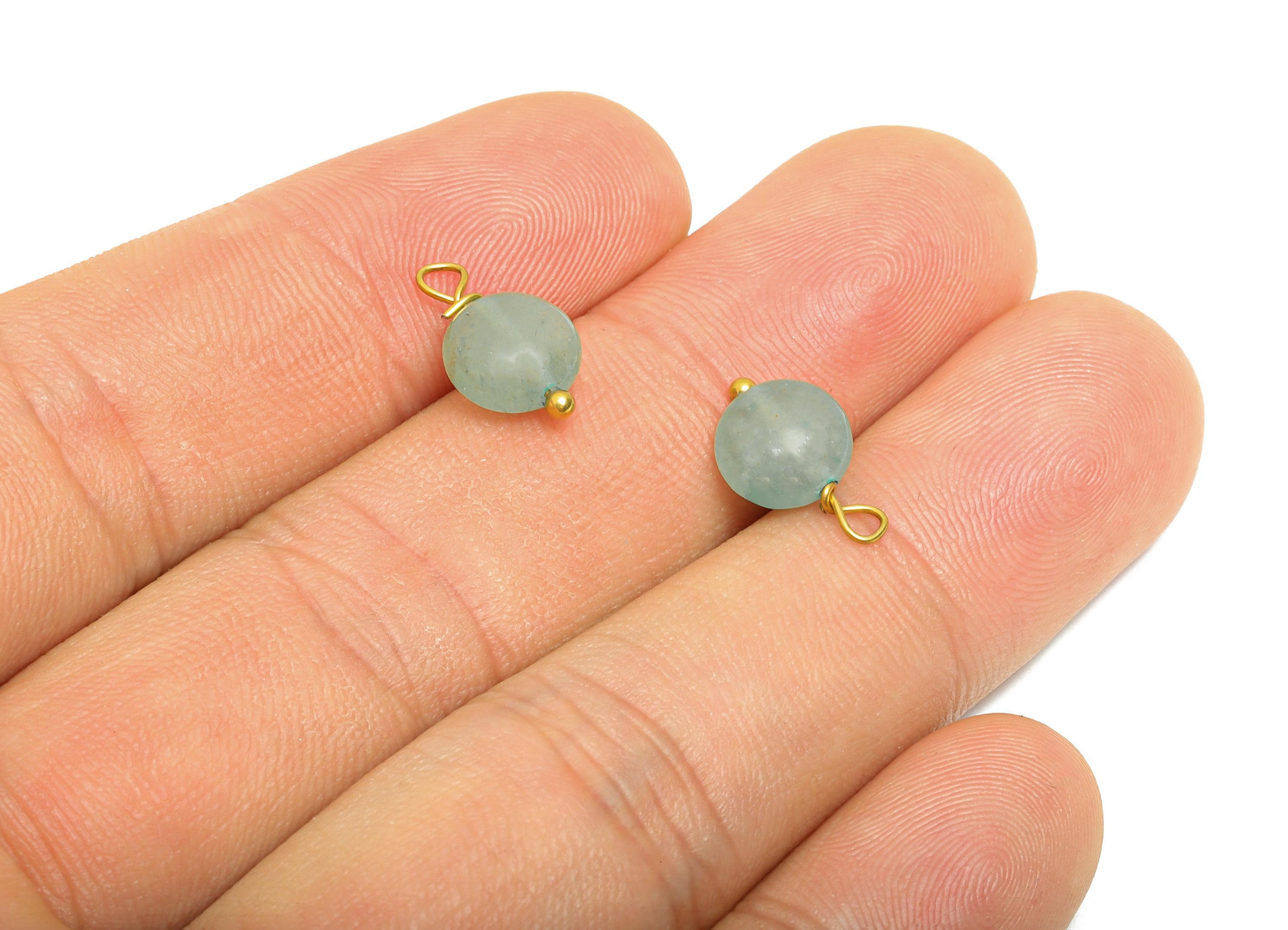 Green Aventurine Charm - Steel Natural Round Stone Bracelet Pendant - Healing Stone Jewelry - 18K Gold Vacuum Plated - 13.6x8.5x4.8mm-NS3027 - DOMEDBAZAAR