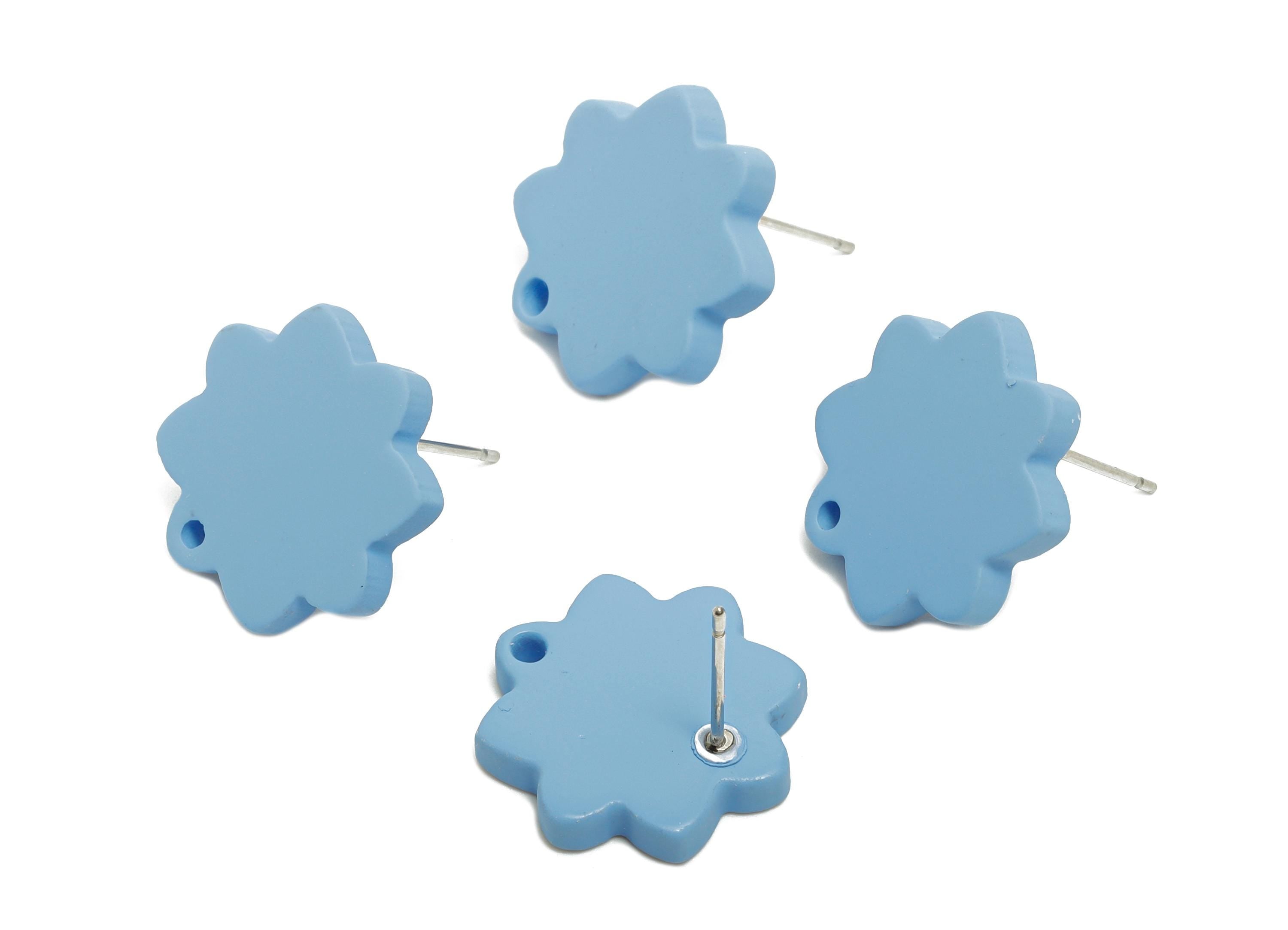 Acrylic Blue Flower Earring Stud - Minimalist Matte Earring Stud With Hole - DIY Earring Base - Color Code: A1059 -14x14x2mm -AC3641-A1059 - DOMEDBAZAAR