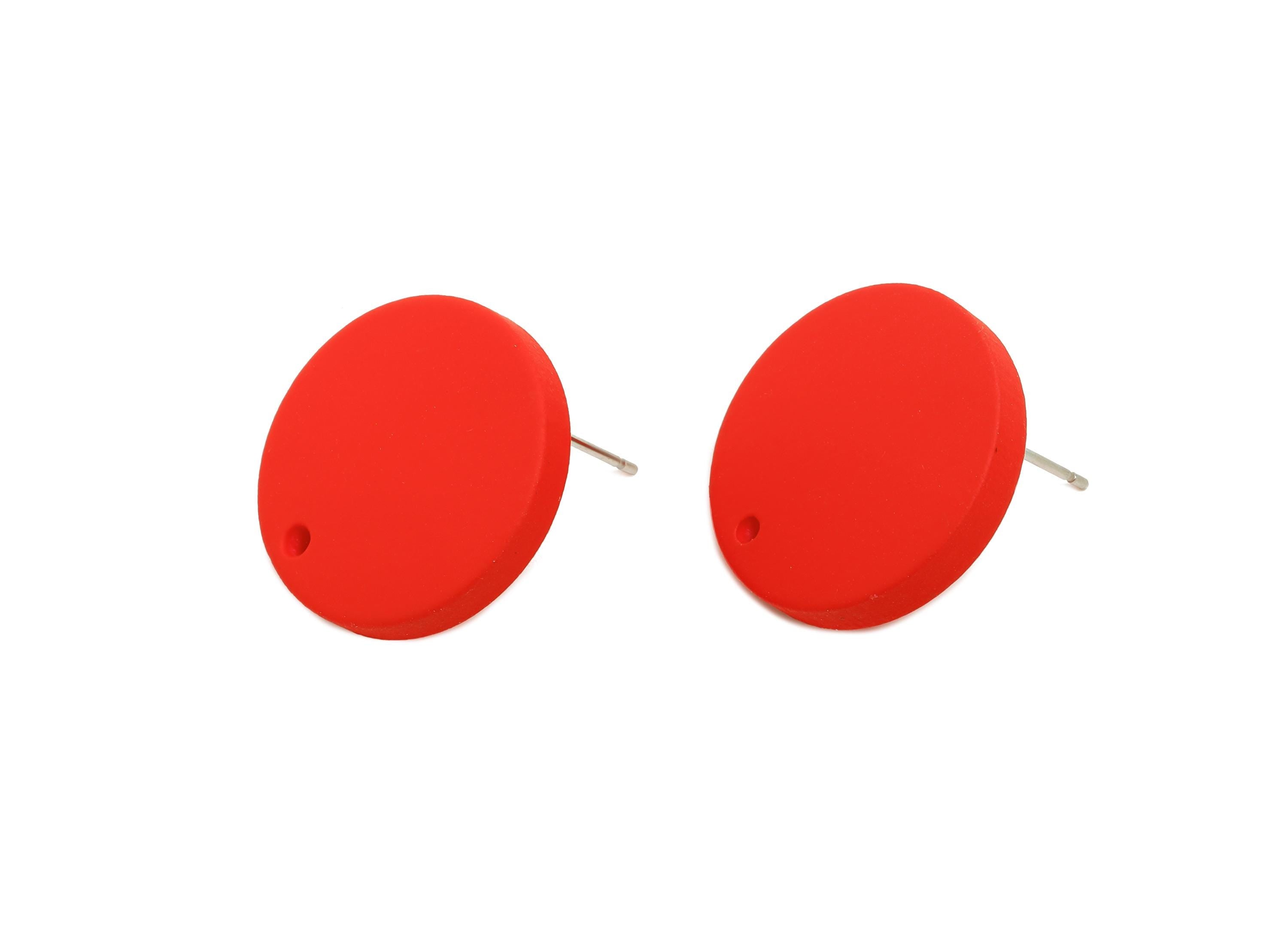 Acrylic Red Round Earring Stud - Simple Matte DIY Earring Base - Flat Disc Geometric Stud -Color Code: A1054 - 19.8x19.8x2.9mm- AC3642-A1054 - DOMEDBAZAAR