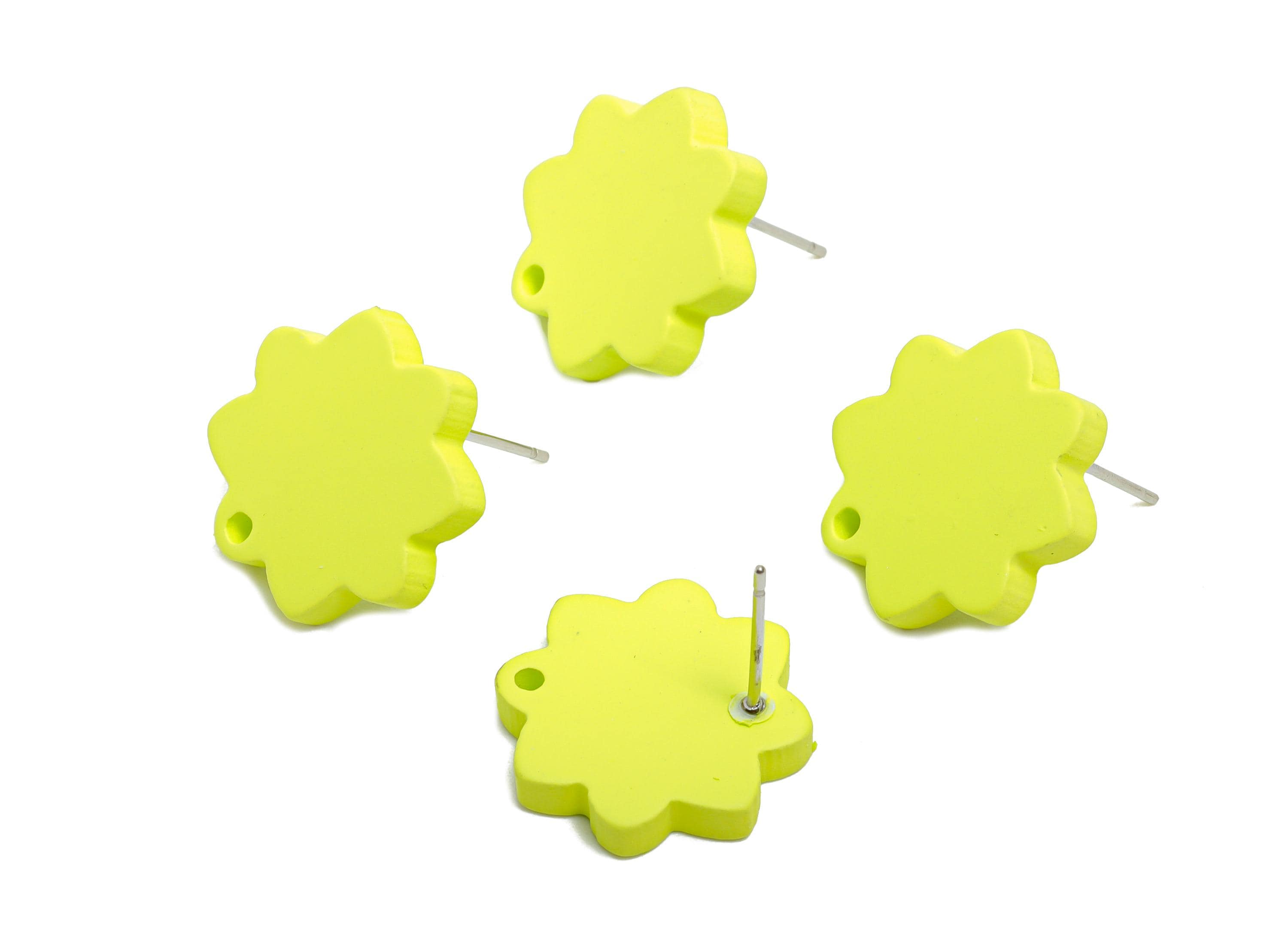 Acrylic Lime Green Flower Earring Stud - Minimalist Matte Earring Stud With Hole - Earring Base - Color Code: A1058 - 14x14x2mm-AC3641-A1058 - DOMEDBAZAAR