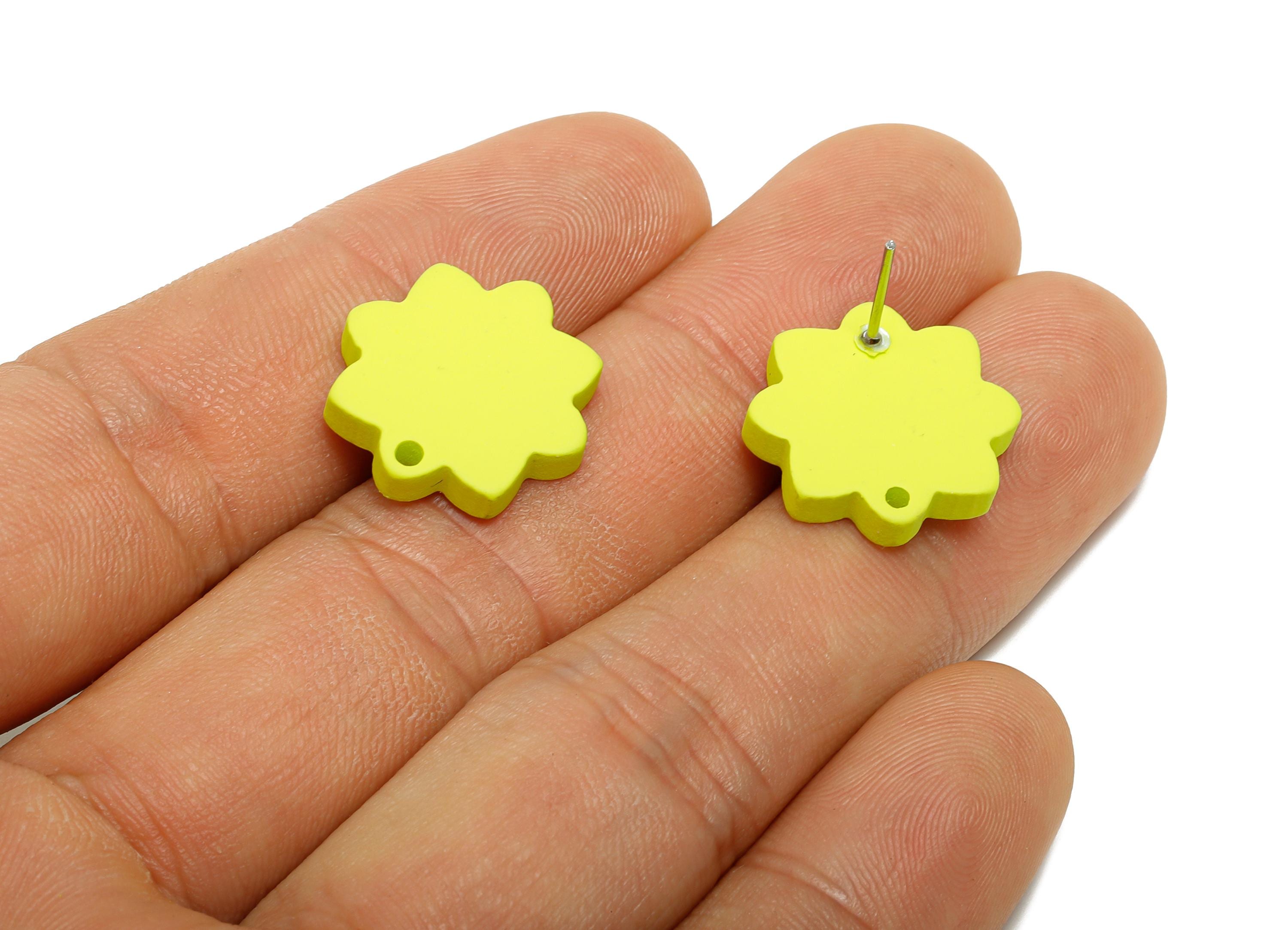 Acrylic Lime Green Flower Earring Stud - Minimalist Matte Earring Stud With Hole - Earring Base - Color Code: A1058 - 14x14x2mm-AC3641-A1058 - DOMEDBAZAAR