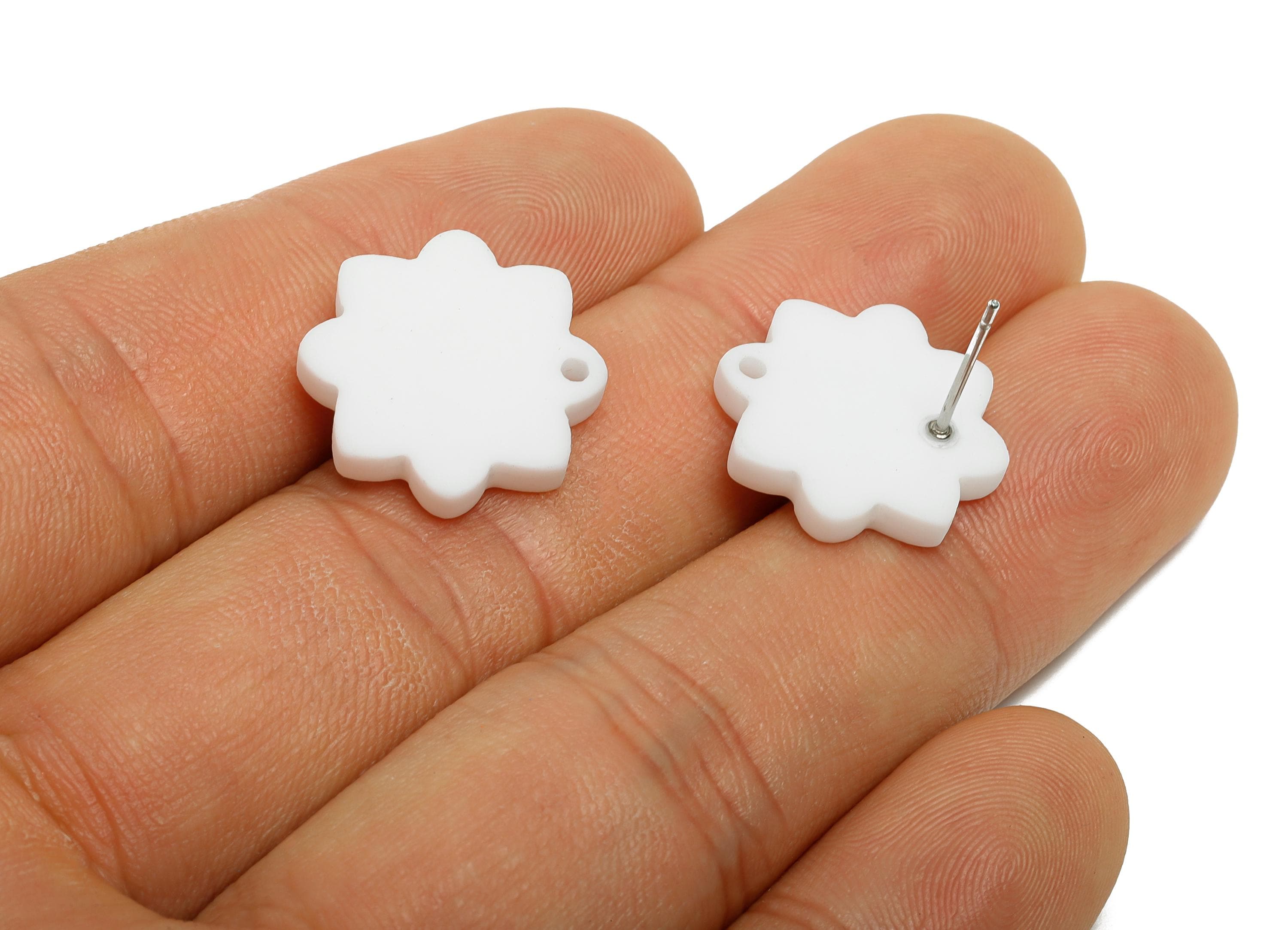 Acrylic White Flower Earring Stud - Minimalist Matte Earring Stud With Hole - DIY Earring Base - Color Code: A1053 -14x14x2mm -AC3641-A1053 - DOMEDBAZAAR