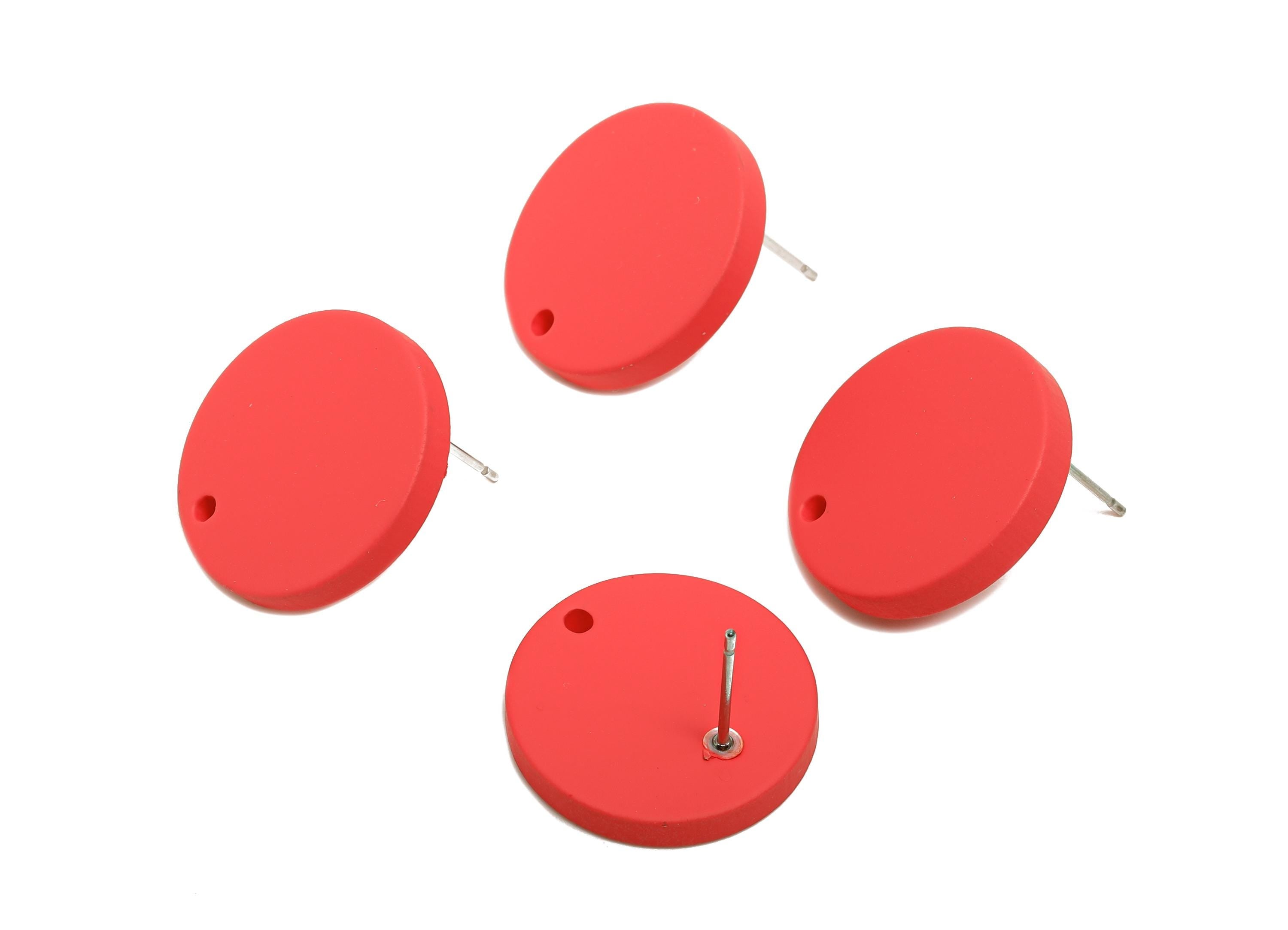 Acrylic Red Round Earring Stud - Simple Matte DIY Earring Base - Flat Disc Geometric Stud -Color Code: A1055 - 19.8x19.8x2.9mm- AC3642-A1055 - DOMEDBAZAAR