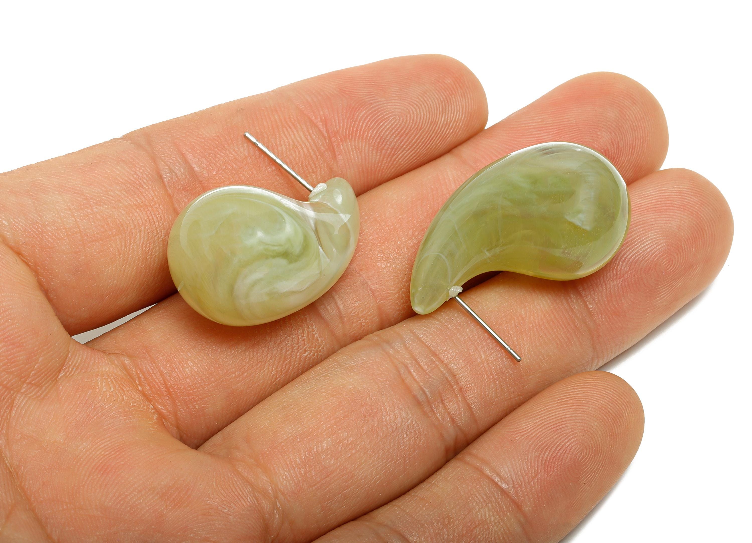 Acrylic Drop Green Earring Stud - Minimalist Abstract Acrylic Earring - Modern Earring Stud - Asymmetric Acrylic Earring -30x17x17mm-AC3637C - DOMEDBAZAAR