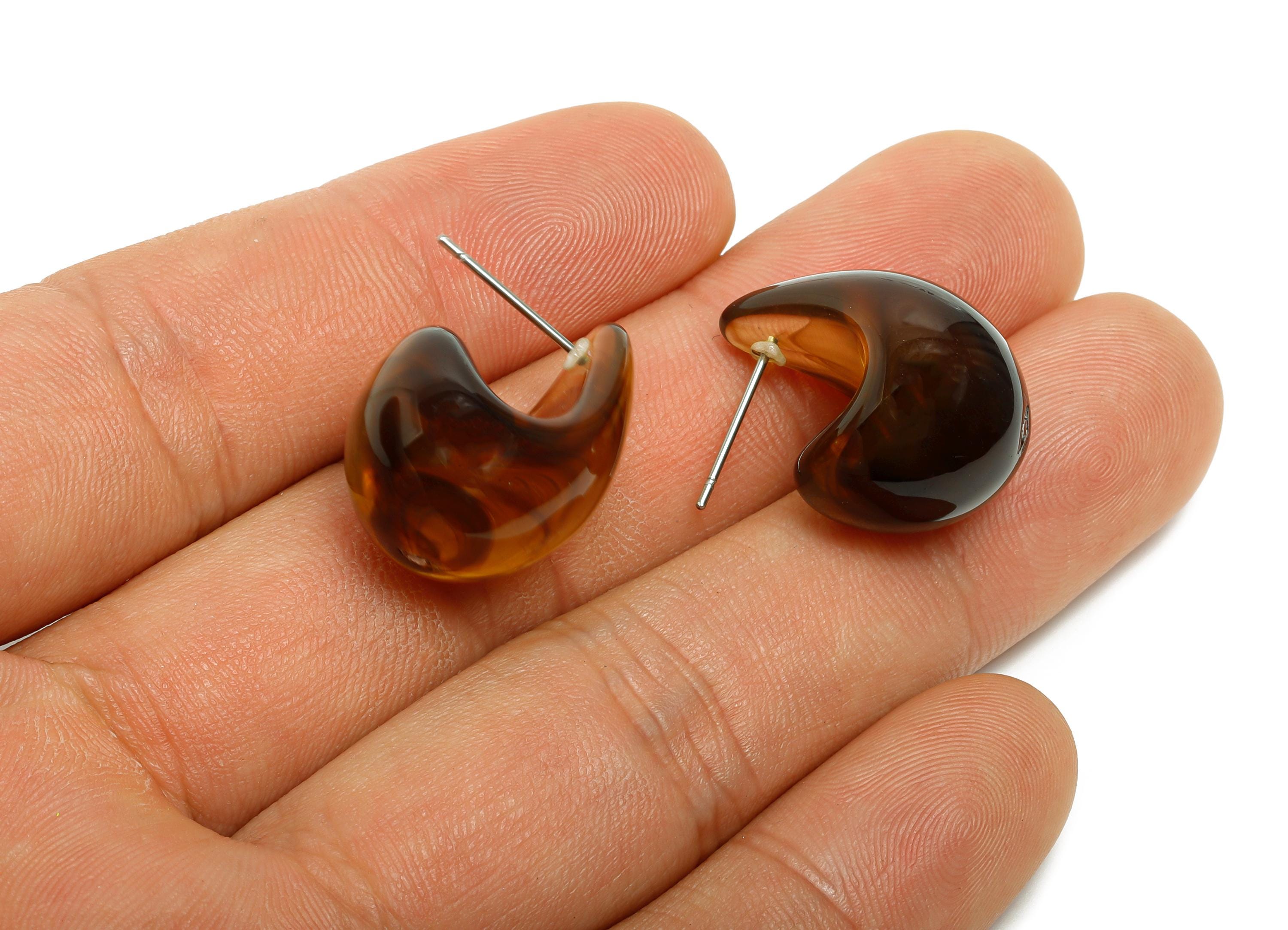 Acrylic Curved Earring Stud - Lightweight Abstract Acrylic Earring - Modern Earring Stud - Acrylic Soft Color Earring - 22x16x14mm - AC3638B - DOMEDBAZAAR