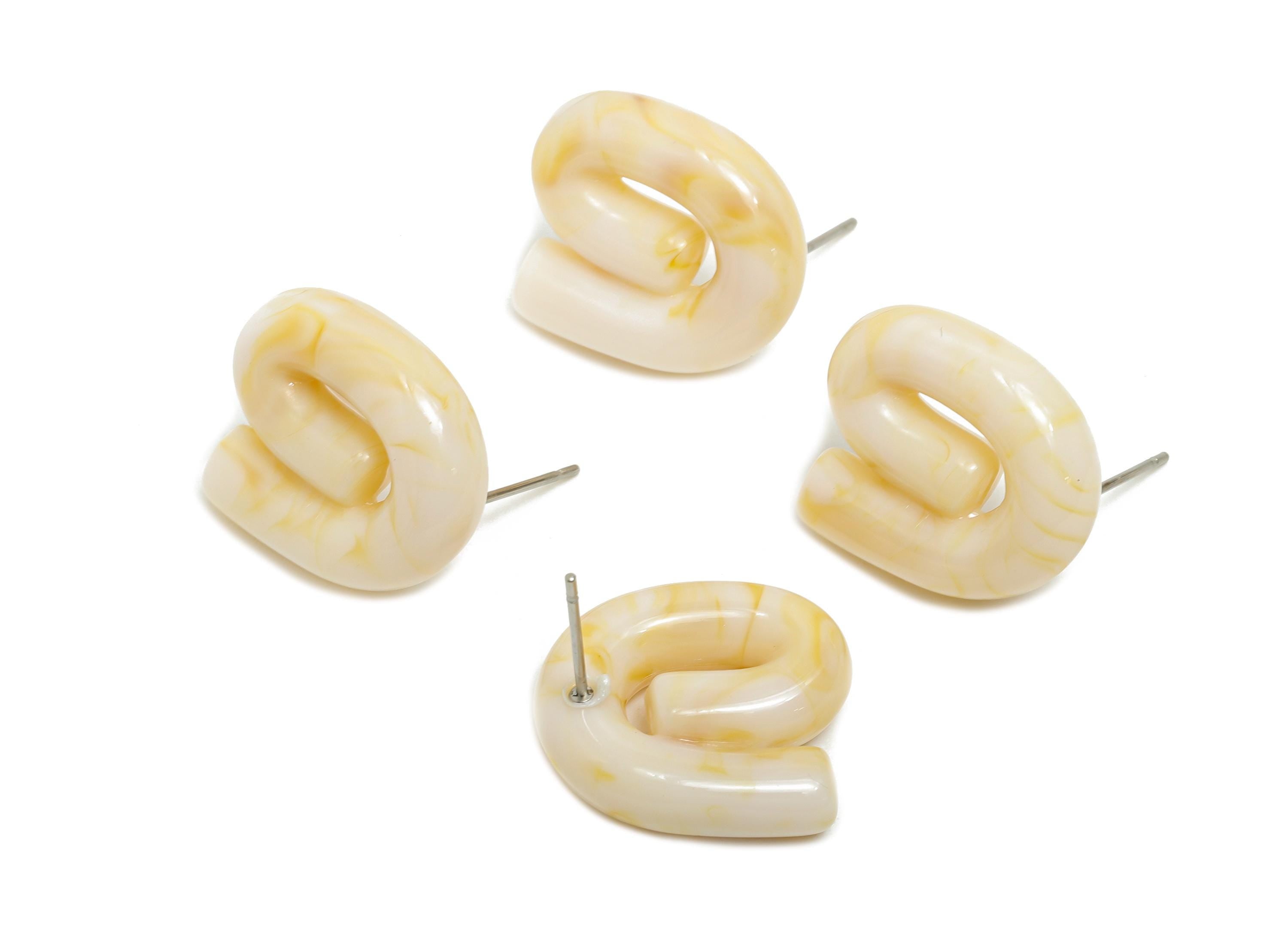 Acrylic Swirl Hoop Earring Stud - Lightweight Marbled White Earring Post - Modern Earring Stud - Bold Modern Jewelry - 19x16x5mm - AC3640B - DOMEDBAZAAR
