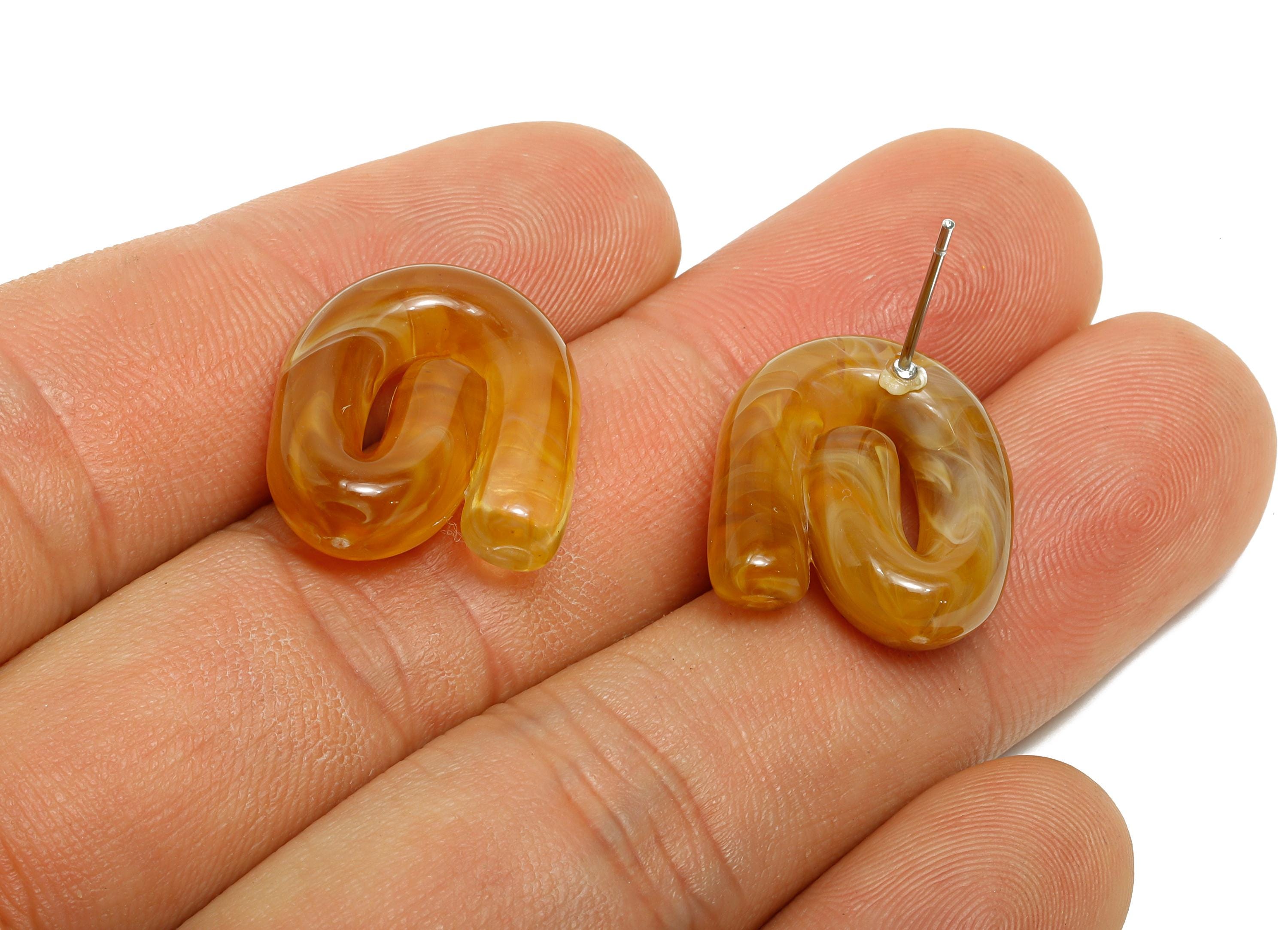Acrylic Swirl Hoop Earring Stud - Lightweight Marbled Orange Earring Post - Modern Earring Stud - Bold Modern Jewelry - 19x16x5mm - AC3640C - DOMEDBAZAAR