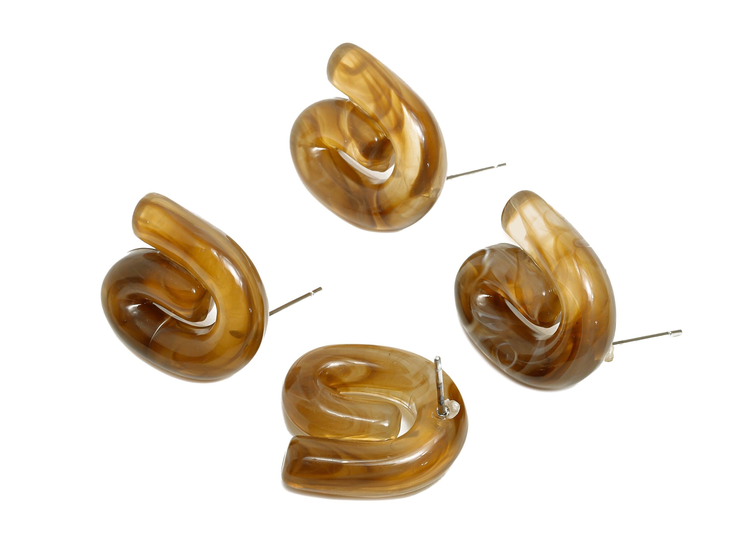 Acrylic Swirl Hoop Earring Stud - Lightweight Marbled Brown Earring Post - Modern Earring Stud - Bold Modern Jewelry - 19x16x5mm - AC3640D - DOMEDBAZAAR