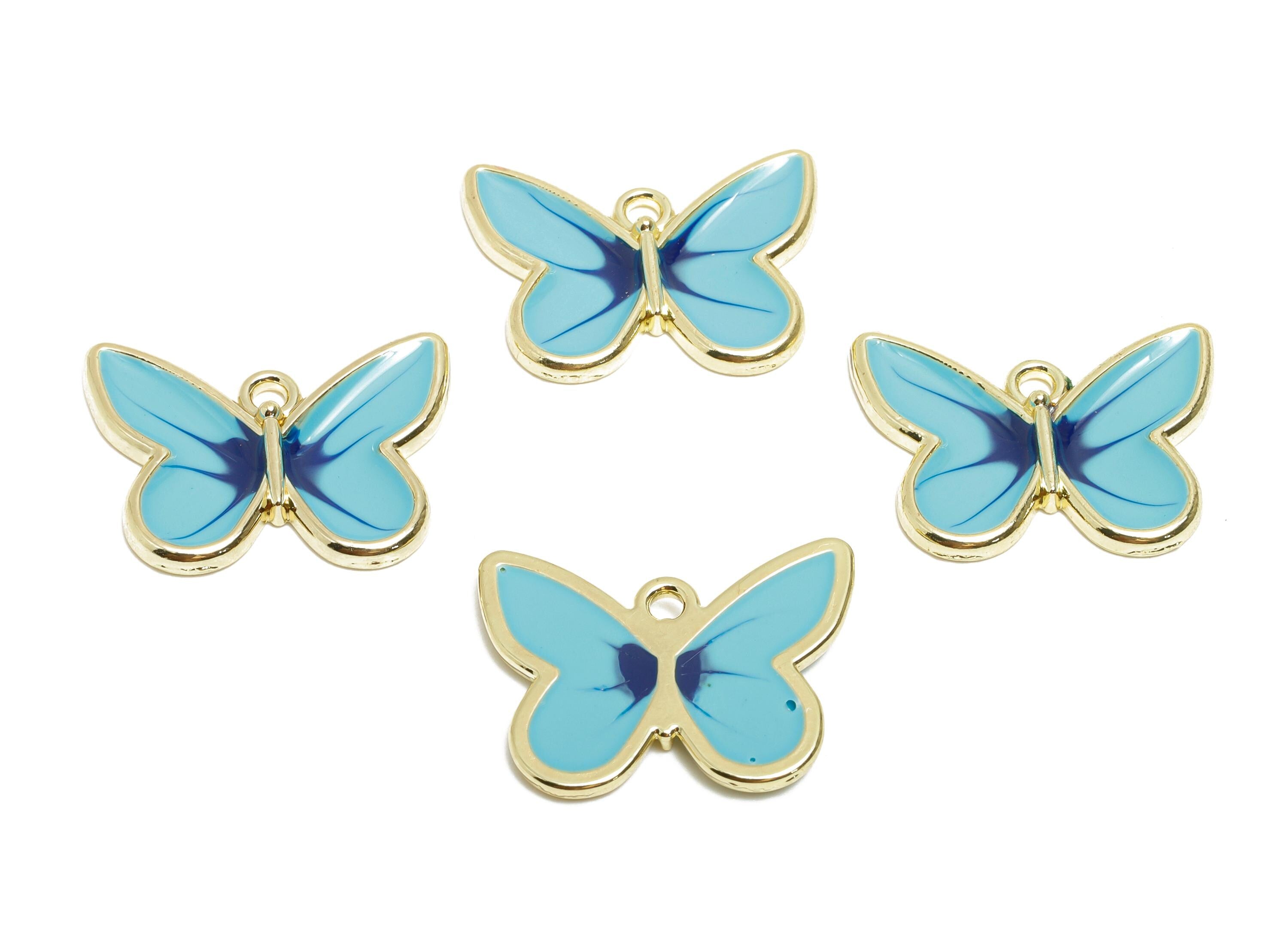 Alloy Enamel Butterfly Charm - Dainty Insect Pendant - Whimsical Blue Winged Jewelry - Craft Supply - KC Gold Plated - 21x15.9x2mm- AC3561 - DOMEDBAZAAR