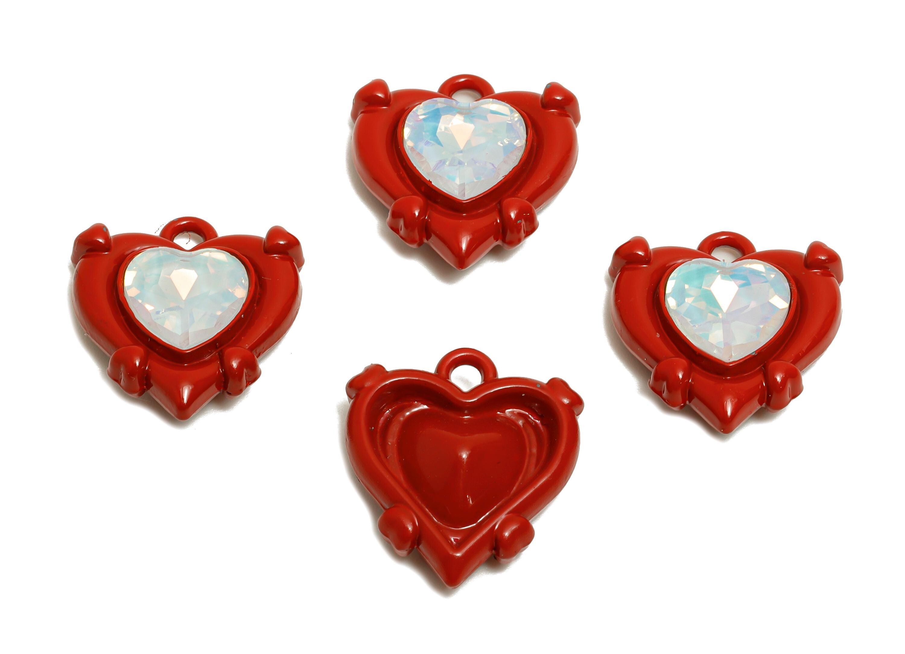 Alloy Red Heart Charm - Crystal Gothic Heart Charm - Romantic Jewelry For Necklace - KC Gold Tone Plating - 16x15.37x5.4mm- AC3567A - DOMEDBAZAAR