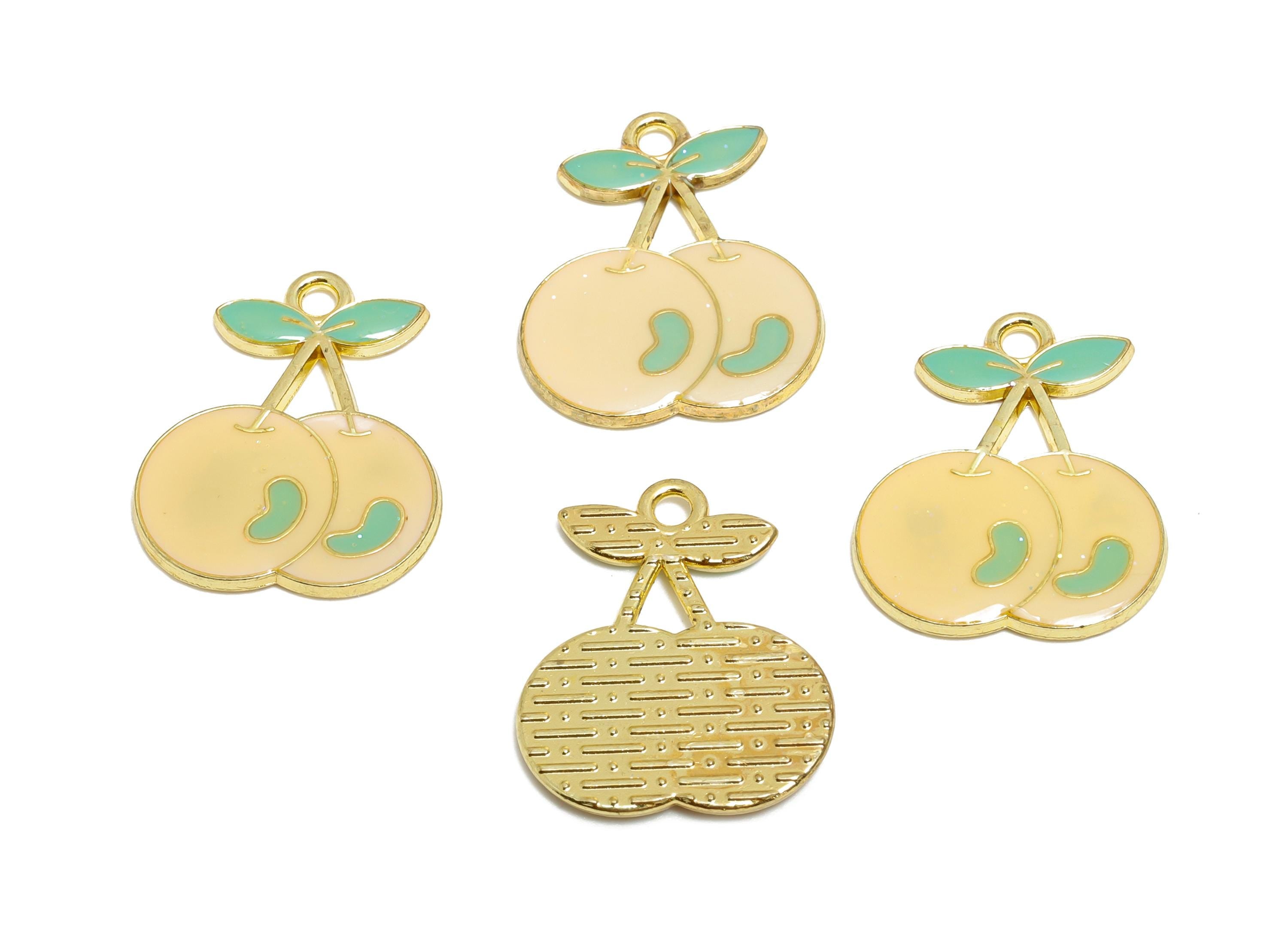 Alloy Enamel Cherry Pendant - Colorful Playful Jewelry Accessory - Enamel Fruit Accessory - Metal Craft Jewelry Making - 21x17x1.8mm-AC3580A