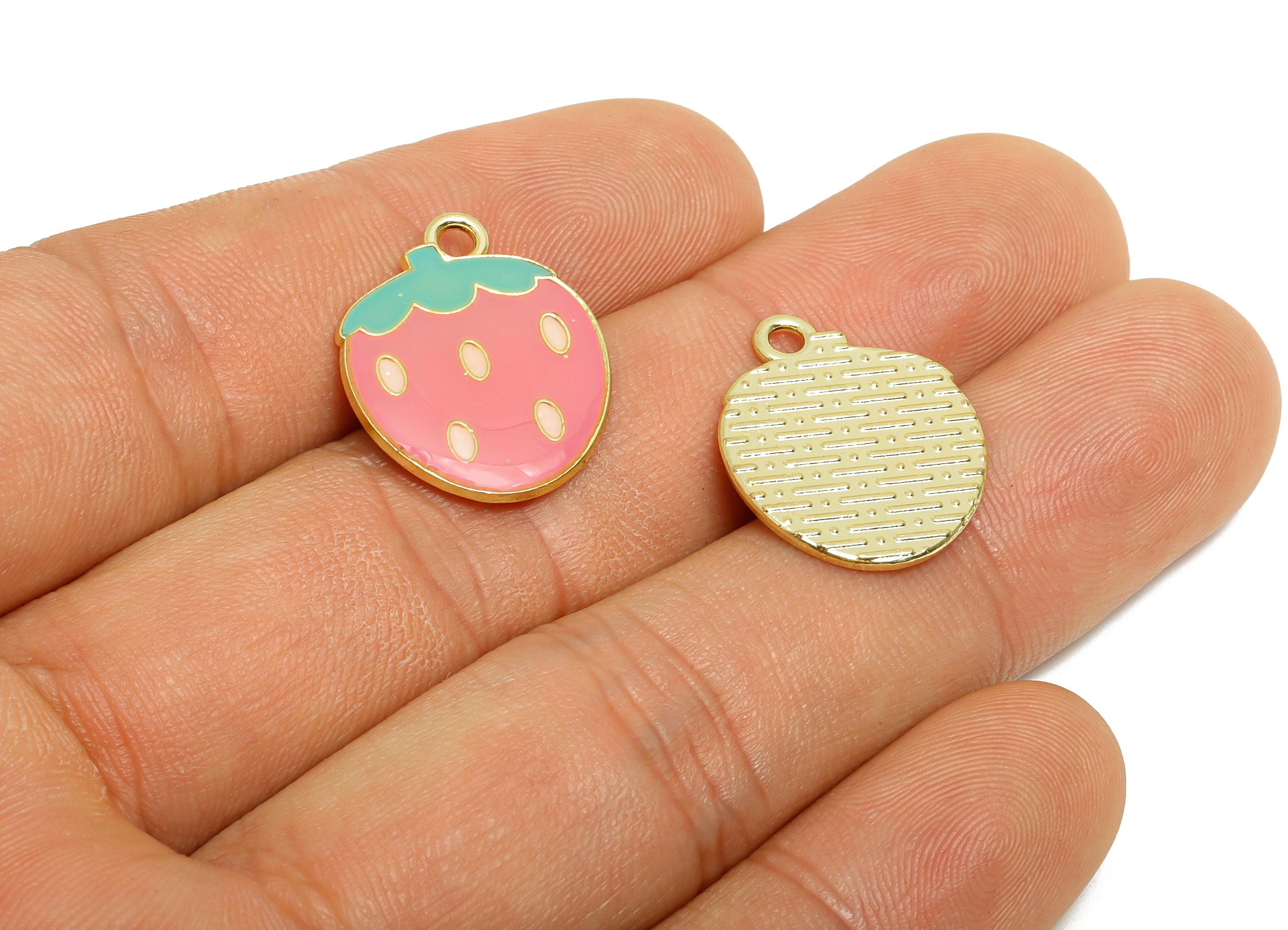 Alloy Enamel Strawberry Pendant - Colorful Kawaii Jewelry Accessory - Enamel Fruit Accessory - Craft Jewelry Making - 20x16x1.8mm - AC3579A