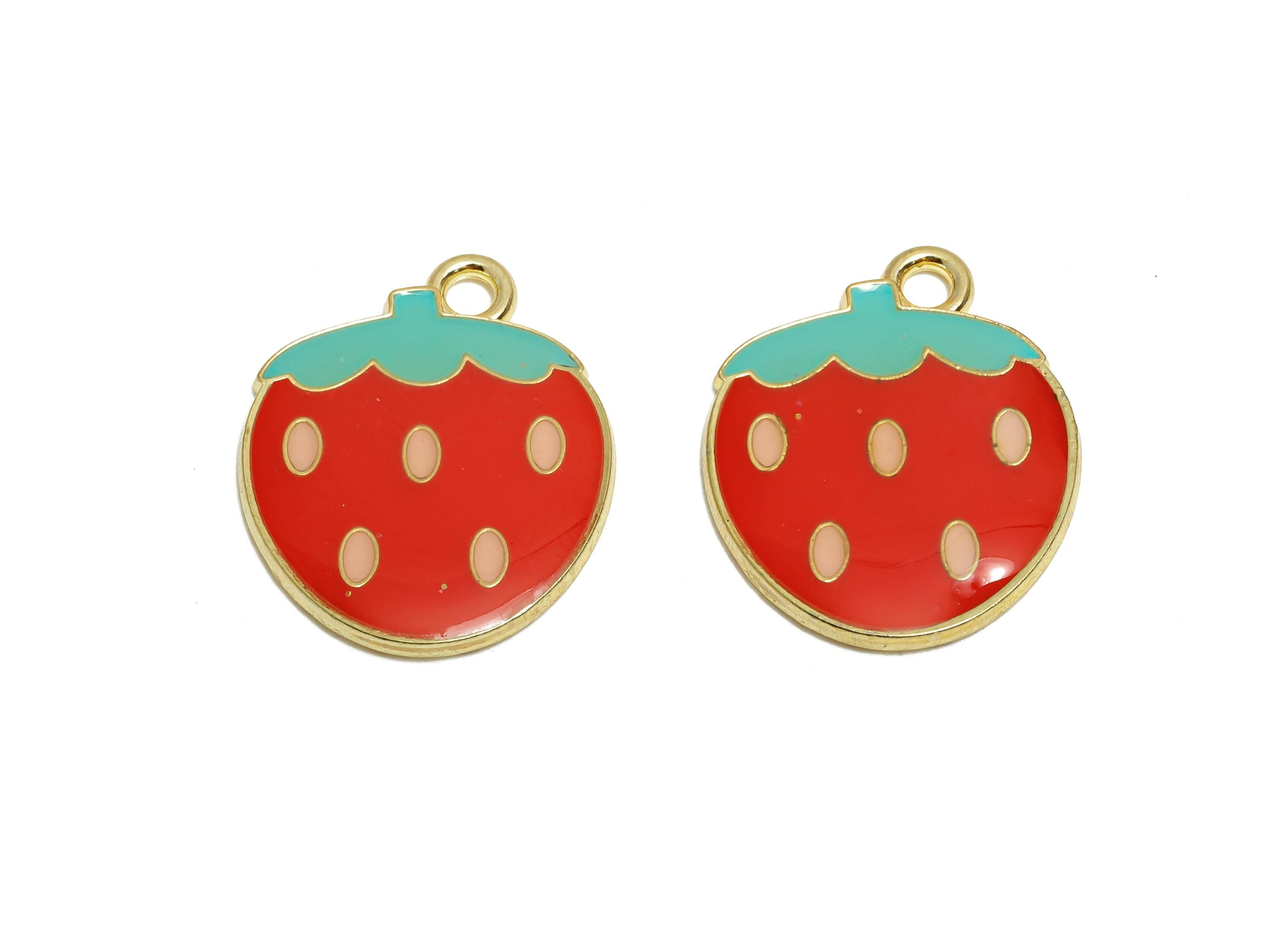 Alloy Enamel Strawberry Pendant - Colorful Kawaii Jewelry Accessory - Enamel Fruit Accessory - Craft Jewelry Making - 20x16x1.8mm - AC3579B