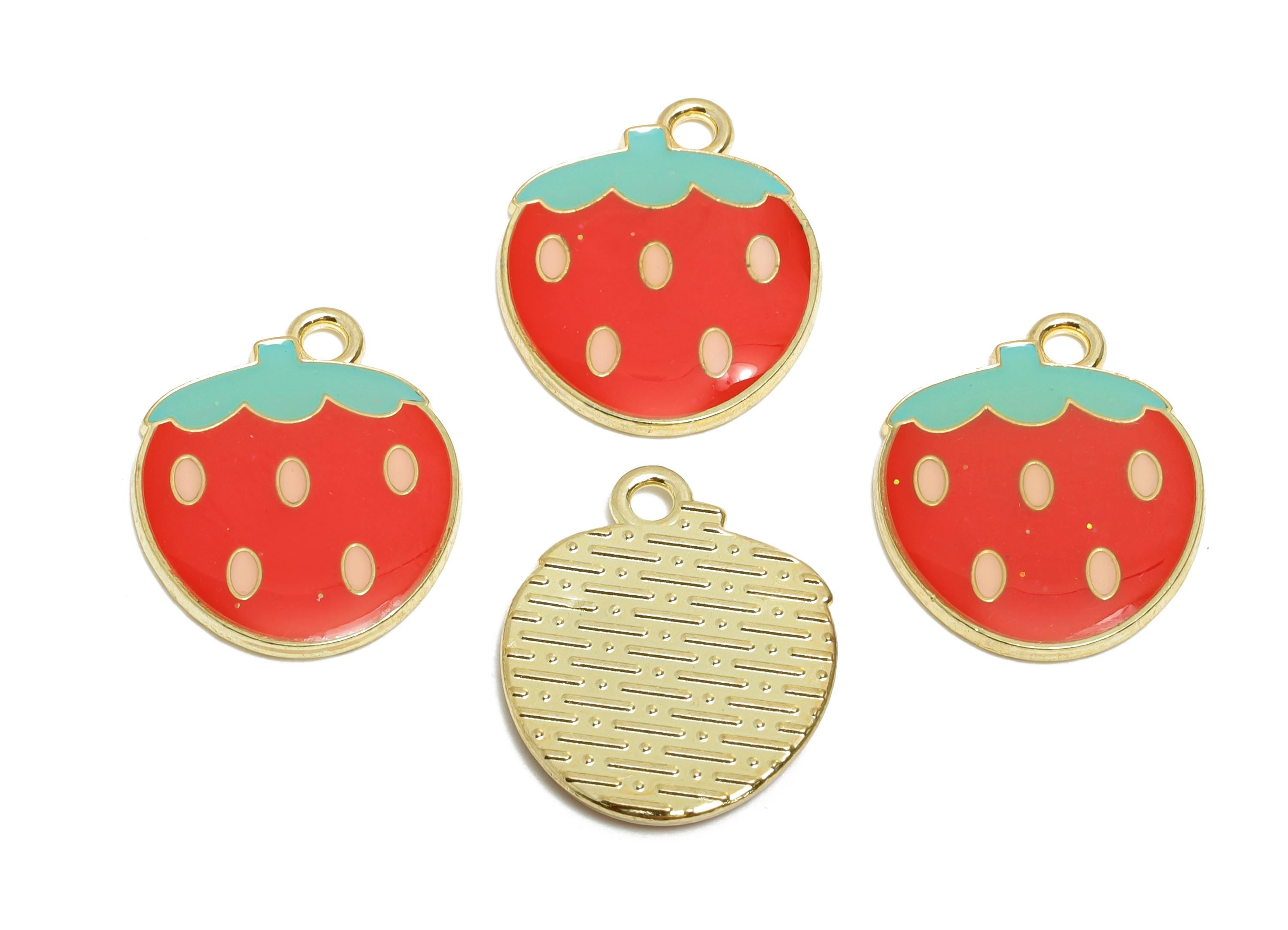 Alloy Enamel Strawberry Pendant - Colorful Kawaii Jewelry Accessory - Enamel Fruit Accessory - Craft Jewelry Making - 20x16x1.8mm - AC3579B