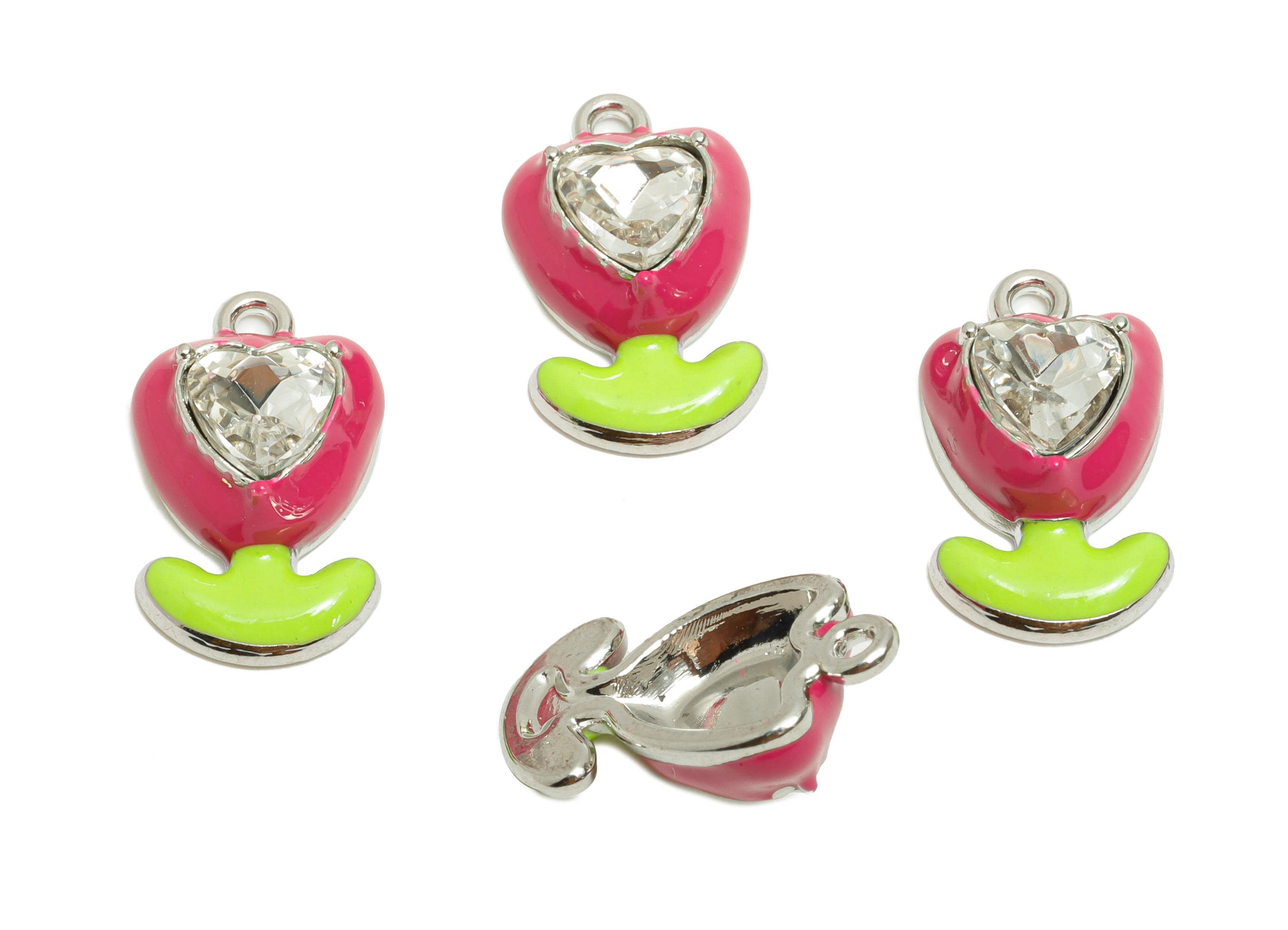 Alloy Heart Crystal Flower Charm - Purple Enamel Flower Pendant - Modern Kawaii Flower - Trendy Craft Jewelry Making - 17.43x9x5mm - AC3564