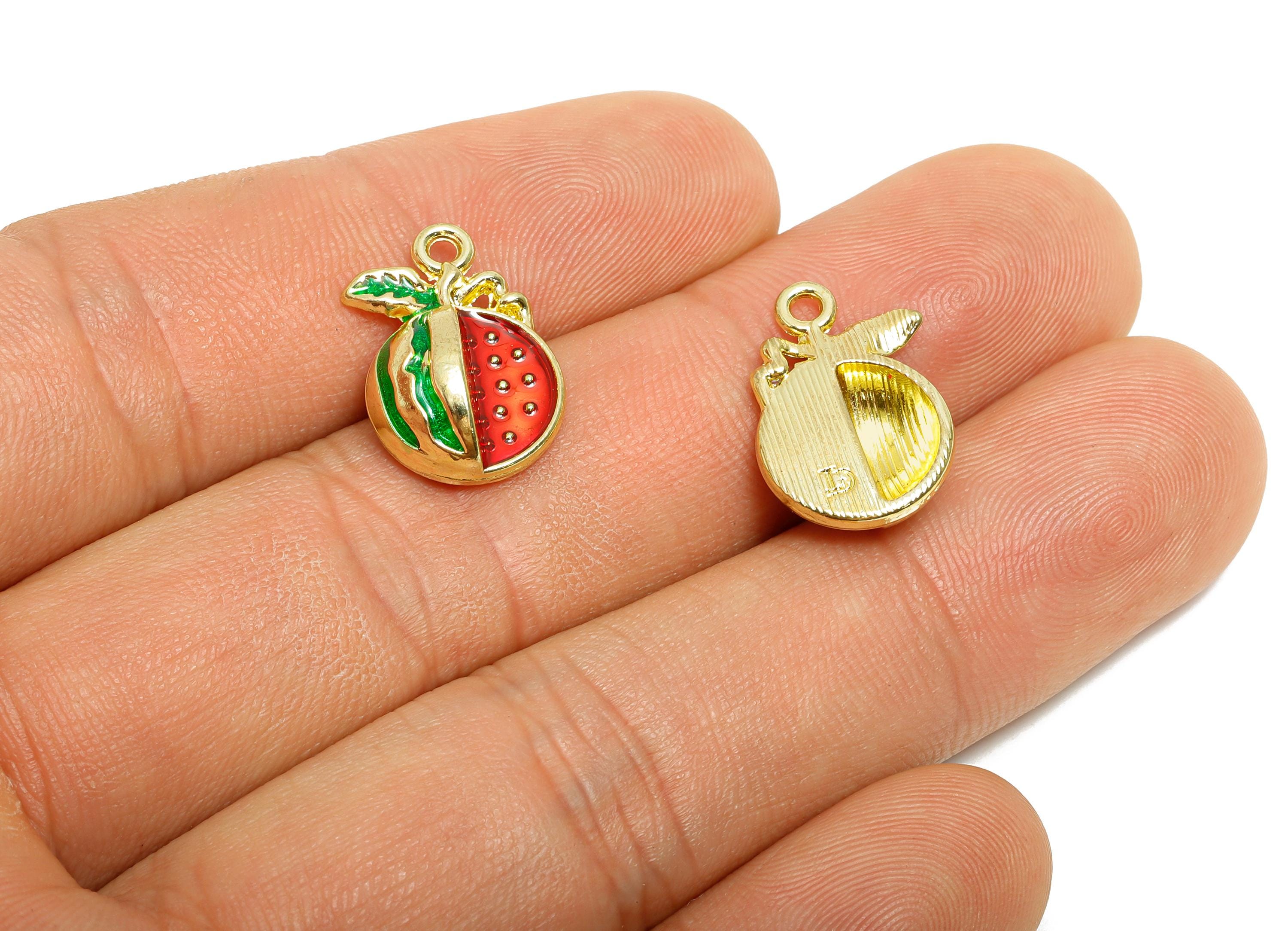 Alloy Enamel Watermelon Pendant - Kawaii Summer Jewelry Charm - Fun Food Charm Pendant - DIY Necklace Supplies - 17.6x11.7x5.5mm - AC3555
