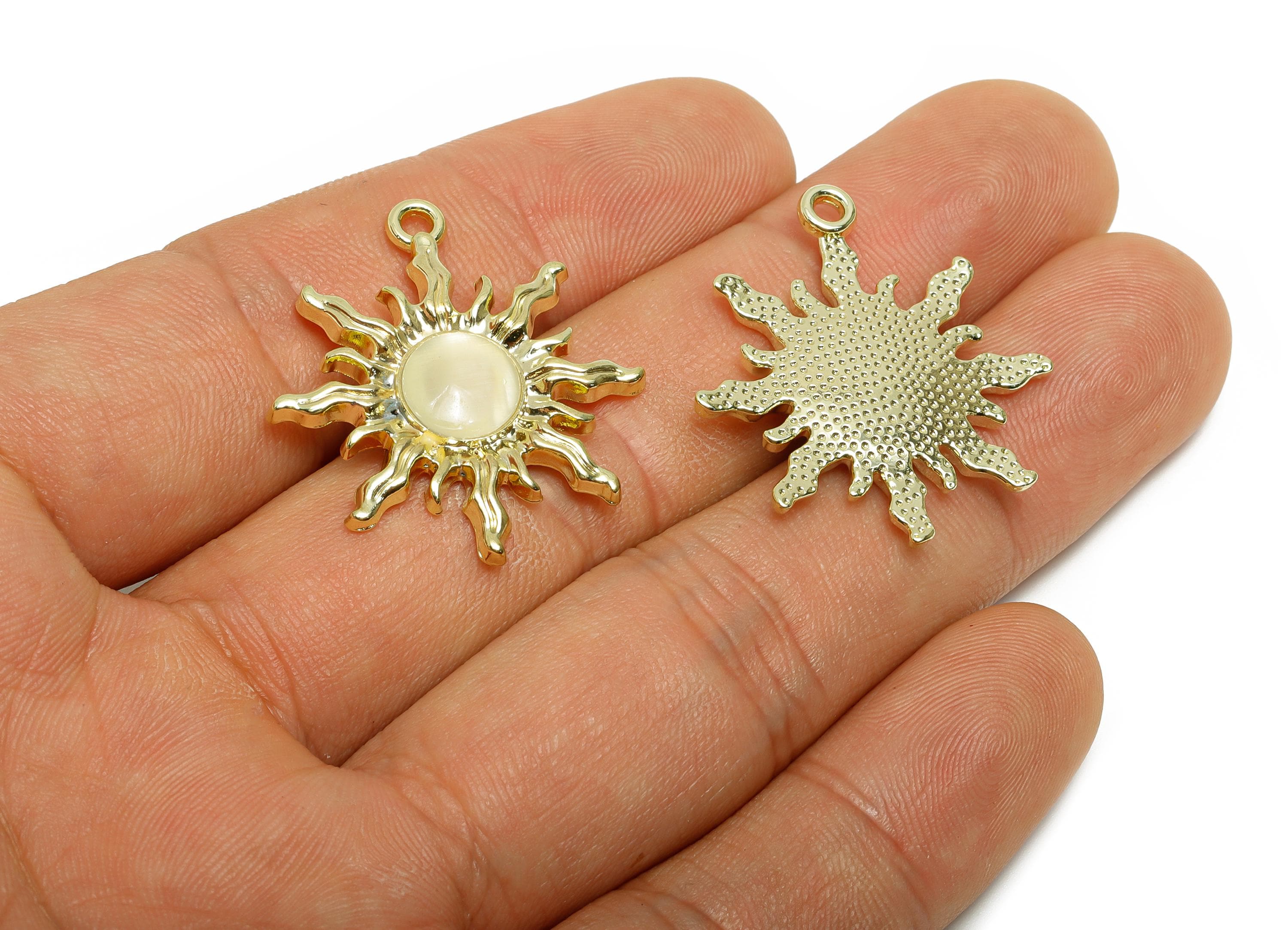 Alloy Opal Sunburst Pendant - Radiant Sun Pendant - Celestial Jewelry Component - DIY Necklace Pendant - KC Gold Plated - 30x25x4mm - AC3559 - DOMEDBAZAAR