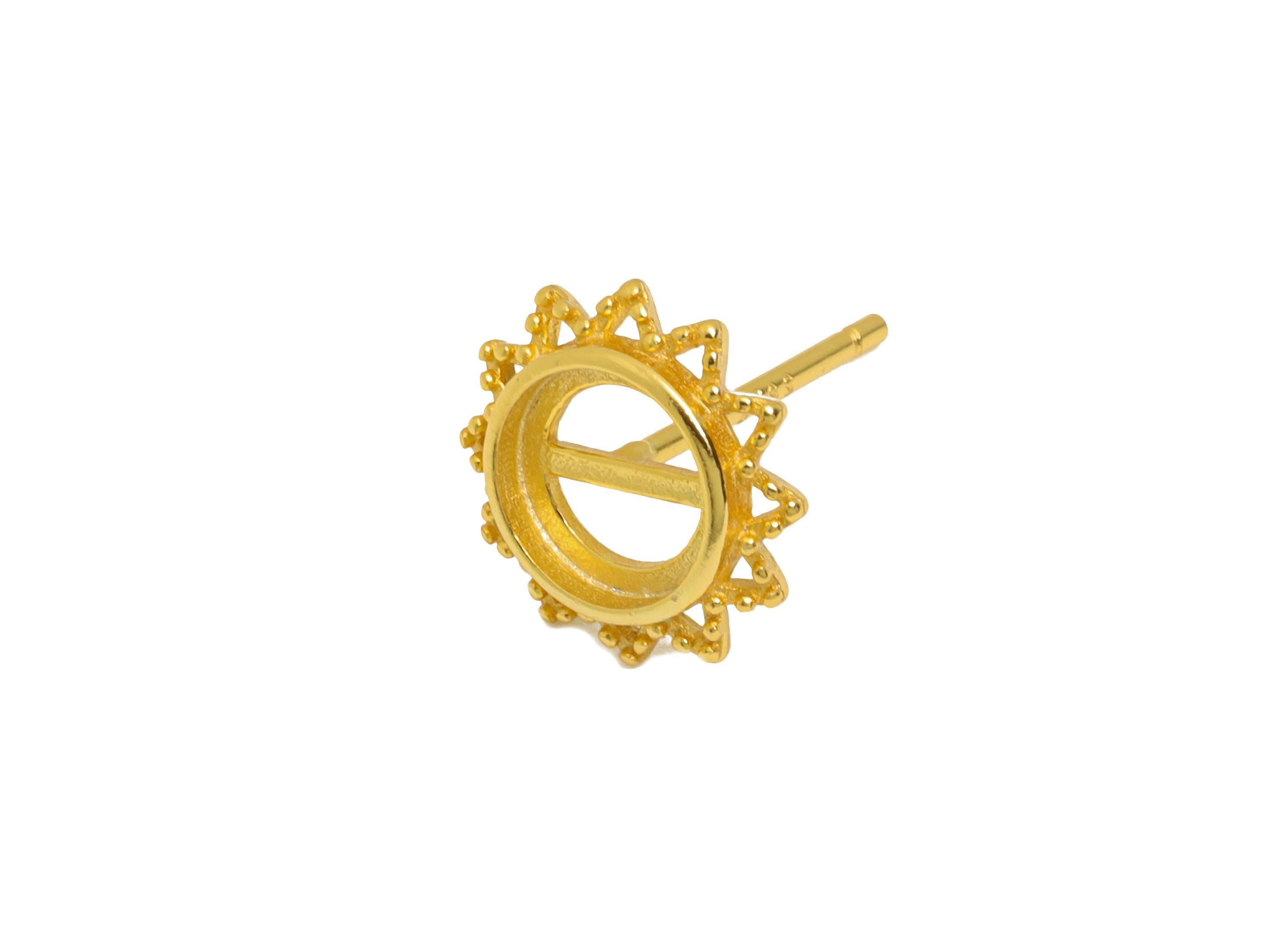 6mm Sunburst Earring Setting Post - 925 Sterling Silver Earring Stud - Geometric Earring Post for Diamond - 18K Real Gold Plated - SI1051 - DOMEDBAZAAR