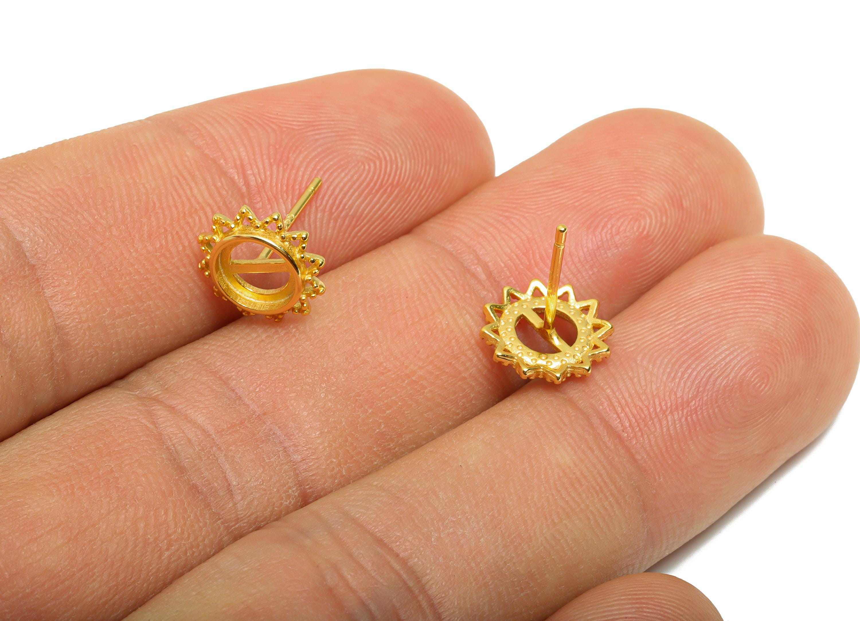 6mm Sunburst Earring Setting Post - 925 Sterling Silver Earring Stud - Geometric Earring Post for Diamond - 18K Real Gold Plated - SI1051 - DOMEDBAZAAR