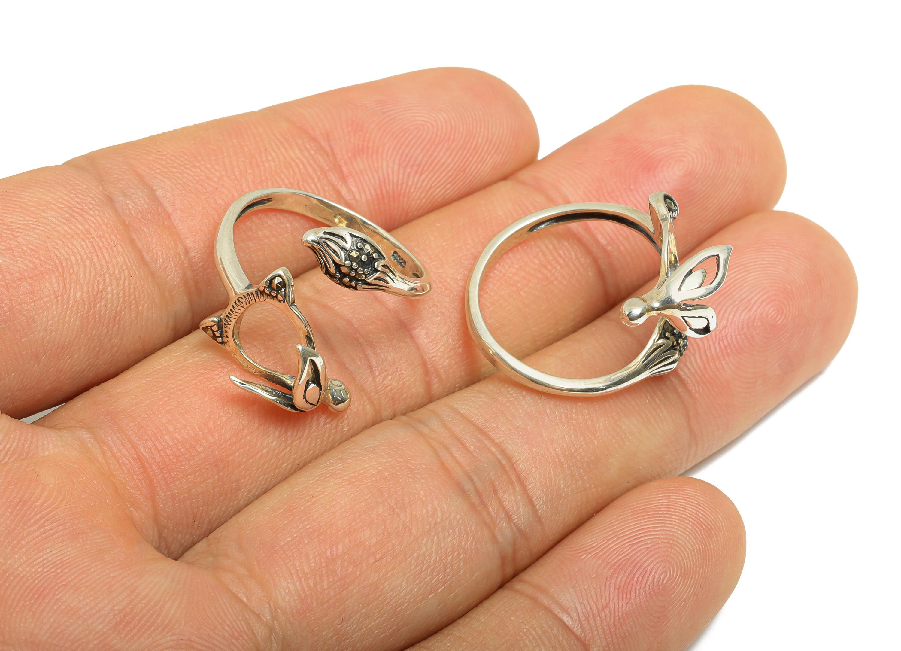Animal Ring Base - 925 Sterling Silver Ring Setting - 8*10mm Adjustable Cabochon Ring - Handmade Ring Blank - DIY Gemstone Ring - SI1062 - DOMEDBAZAAR
