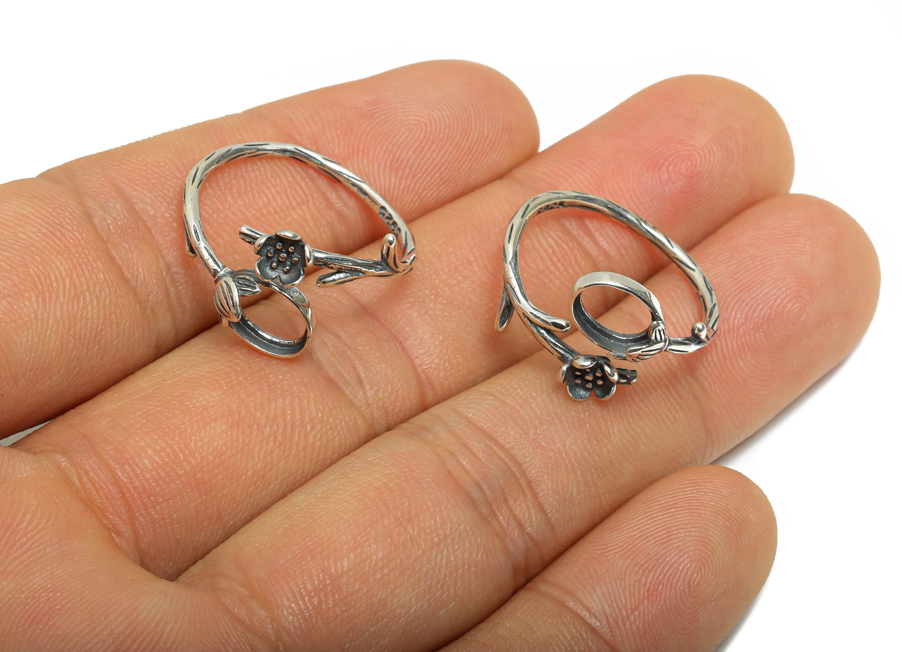 6*8mm Branch Floral Cabochon Ring - Adjustable Ring Base - 925 Sterling Silver Ring Setting - DIY Gemstone Ring - Handmade Ring - SI1021 - DOMEDBAZAAR