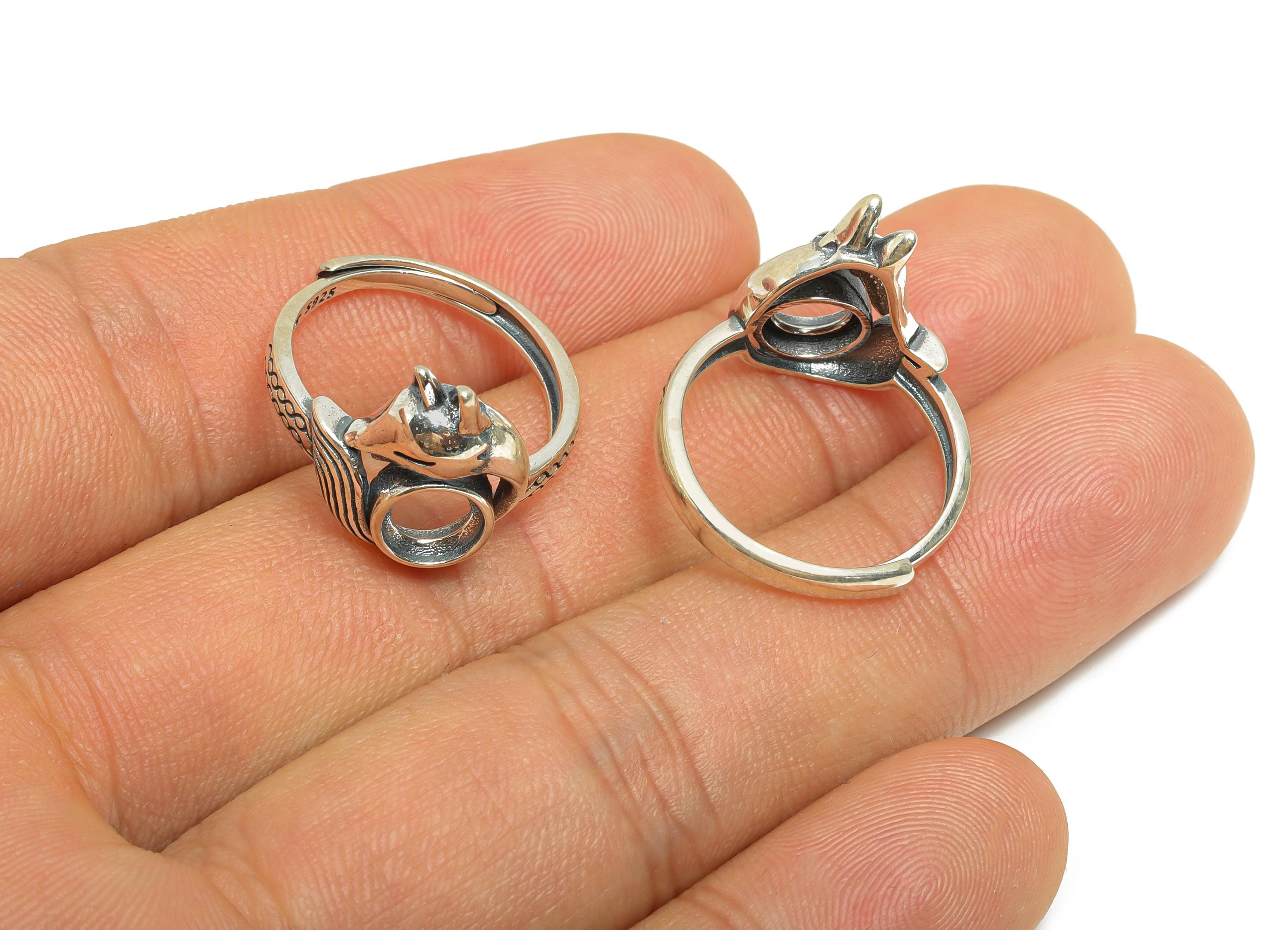 6mm Fox Cabochon Ring - Adjustable Ring Base - 925 Sterling Silver Ring Setting - Handmade Ring Blank - DIY Gemstone Ring - SI1063 - DOMEDBAZAAR