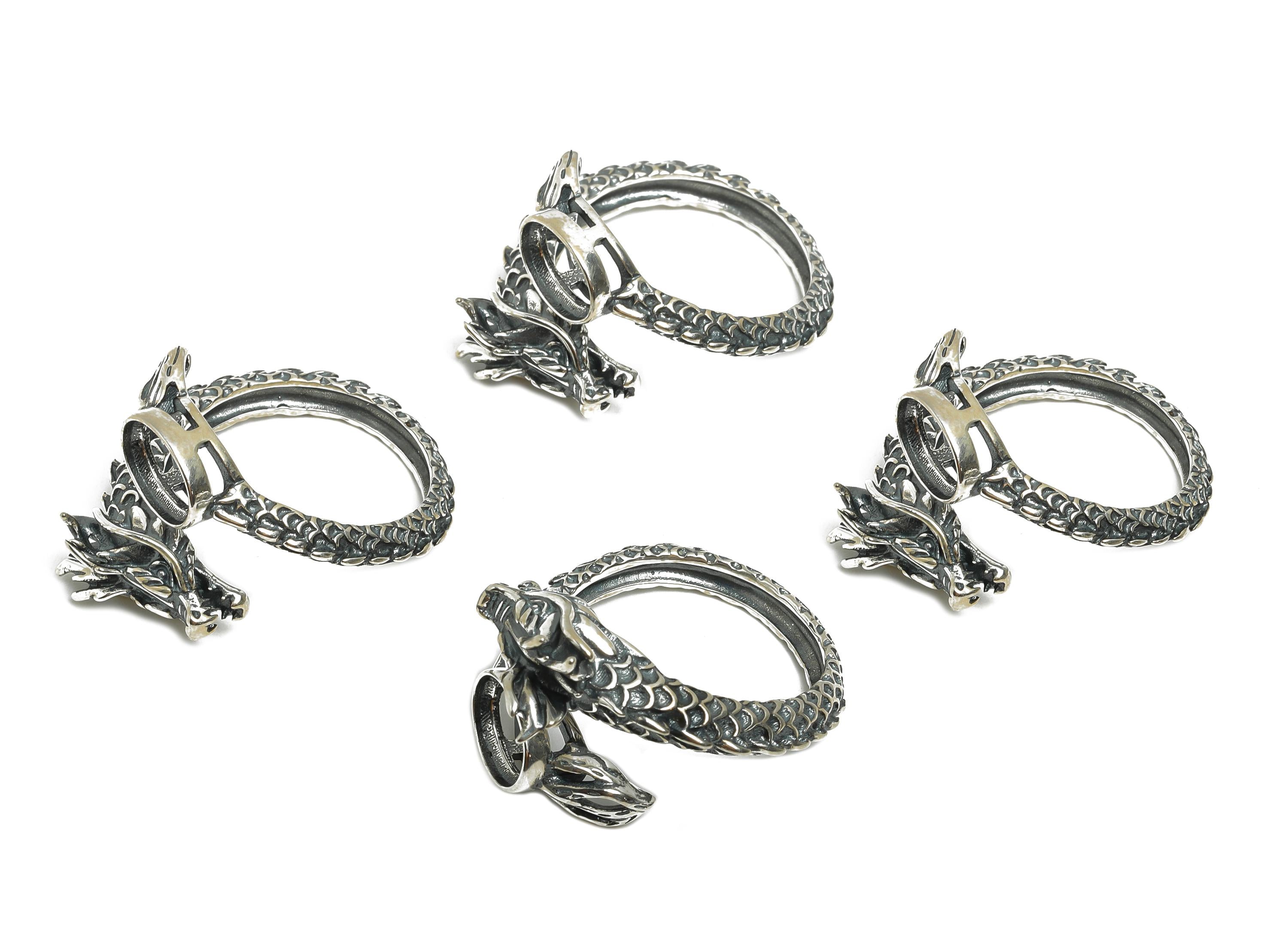 6*8mm Dragon Cabochon Ring - Vintage Figure Adjustable Ring Base - 925 Sterling Silver Ring Setting - Artisan Handmade Ring Blank - SI1071 - DOMEDBAZAAR