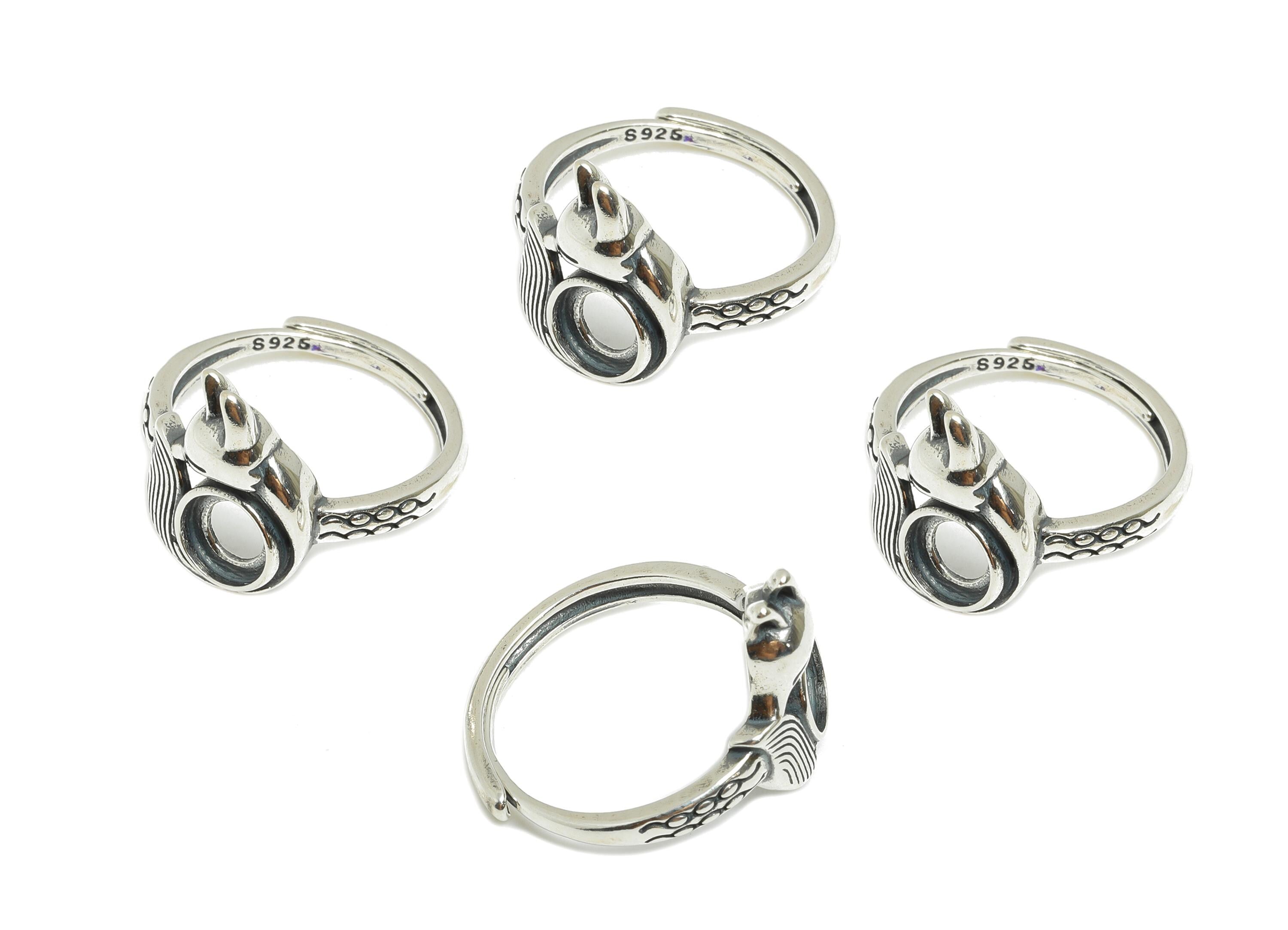 6mm Fox Cabochon Ring - Adjustable Ring Base - 925 Sterling Silver Ring Setting - Handmade Ring Blank - Custom Ring For Beads - SI1107 - DOMEDBAZAAR