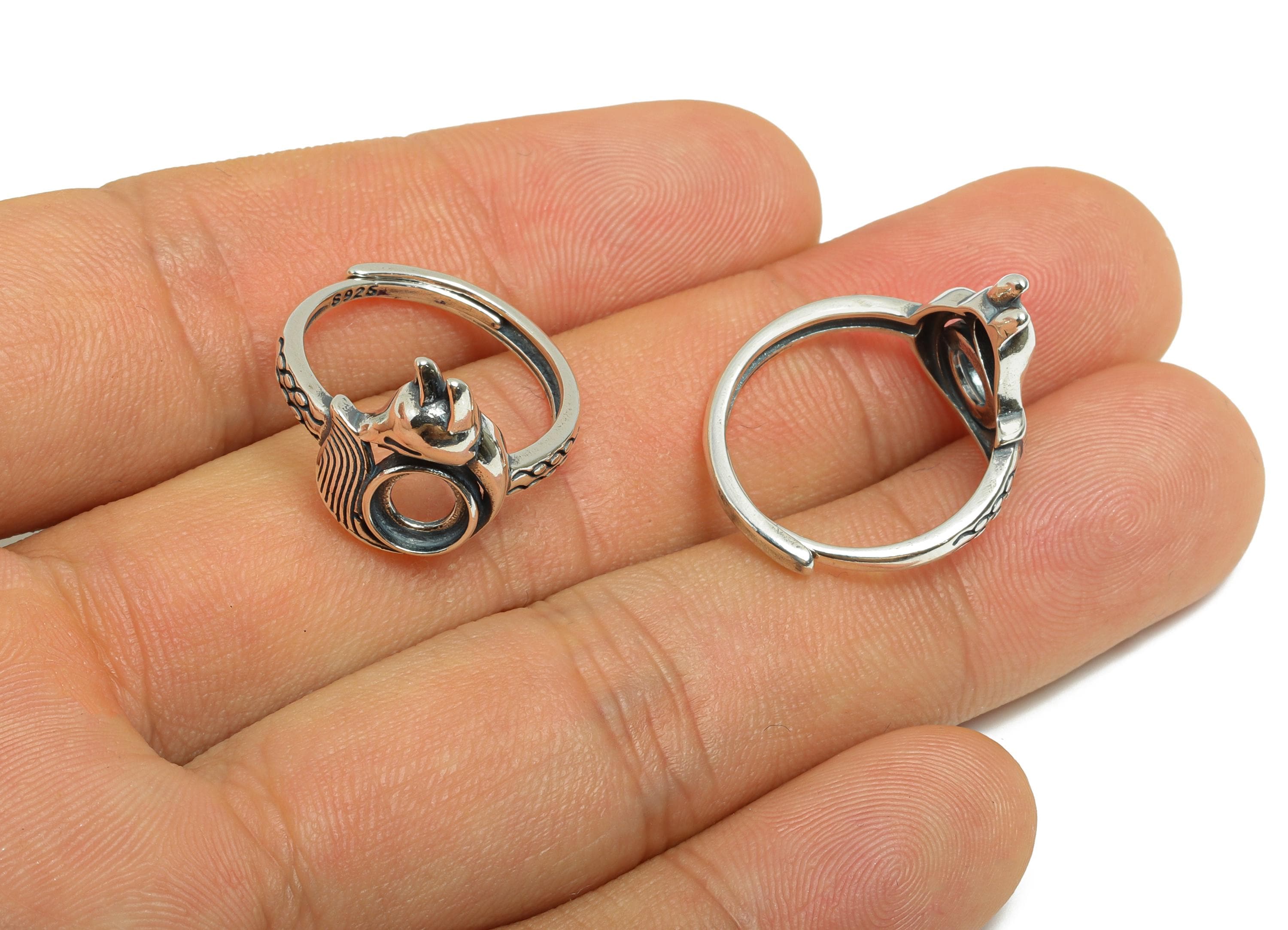 6mm Fox Cabochon Ring - Adjustable Ring Base - 925 Sterling Silver Ring Setting - Handmade Ring Blank - Custom Ring For Beads - SI1107 - DOMEDBAZAAR