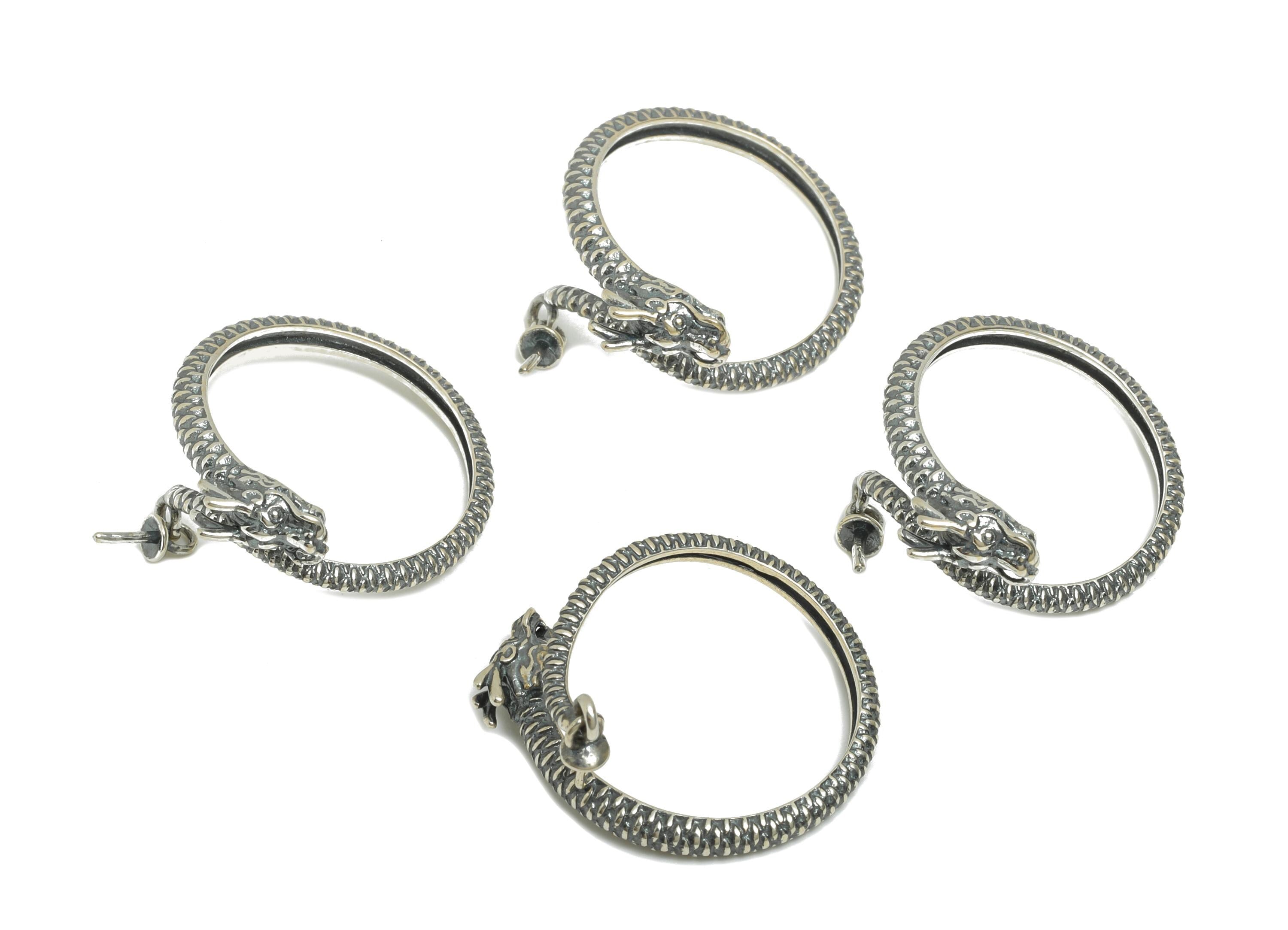 Sterling Silver Dragon Ring - DIY Figure Adjustable Ring For Bead - 925 Sterling Silver Ring Setting - Handmade Fantasy Jewelry - SI1072 - DOMEDBAZAAR