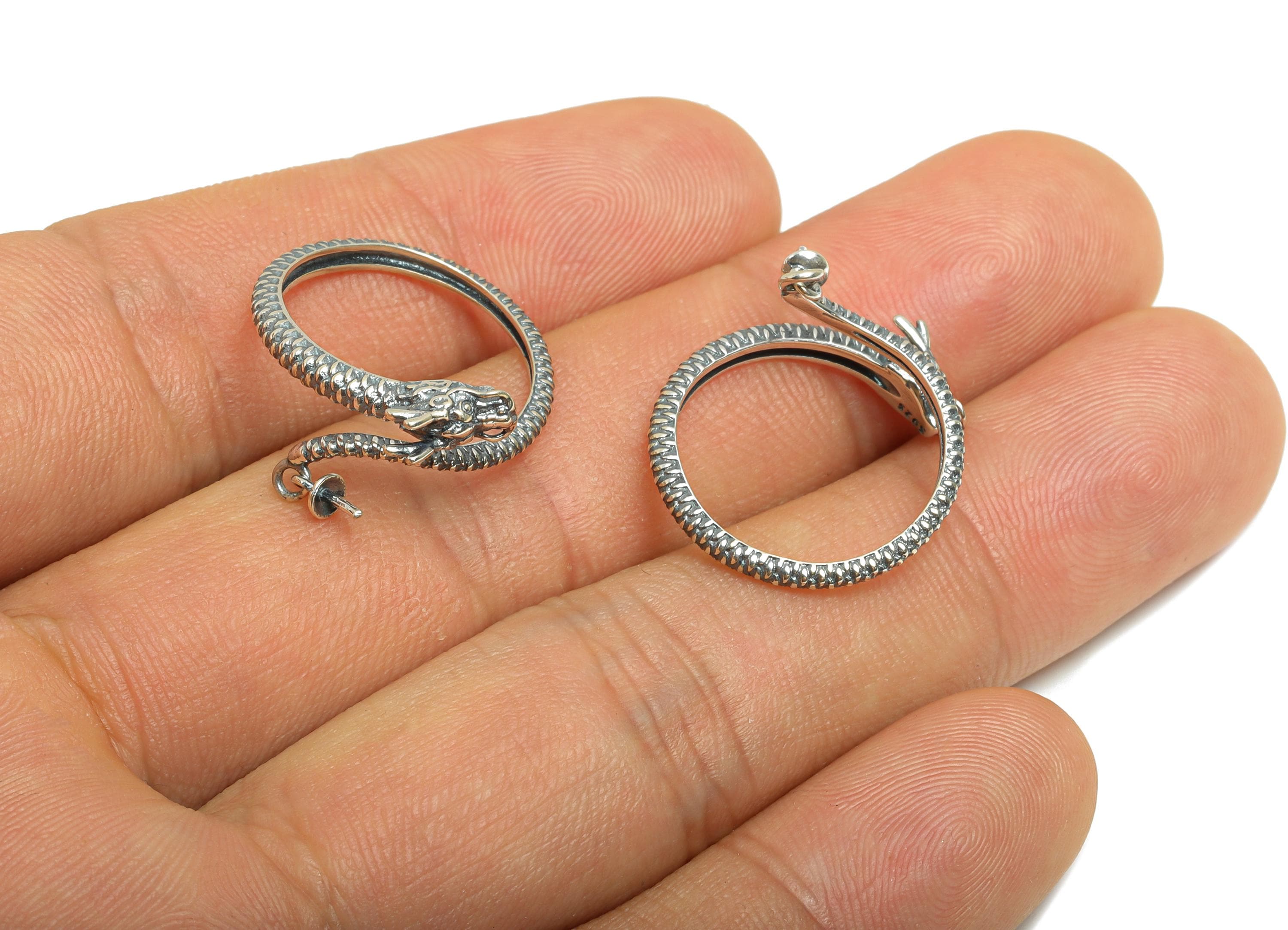 Sterling Silver Dragon Ring - DIY Figure Adjustable Ring For Bead - 925 Sterling Silver Ring Setting - Handmade Fantasy Jewelry - SI1072 - DOMEDBAZAAR