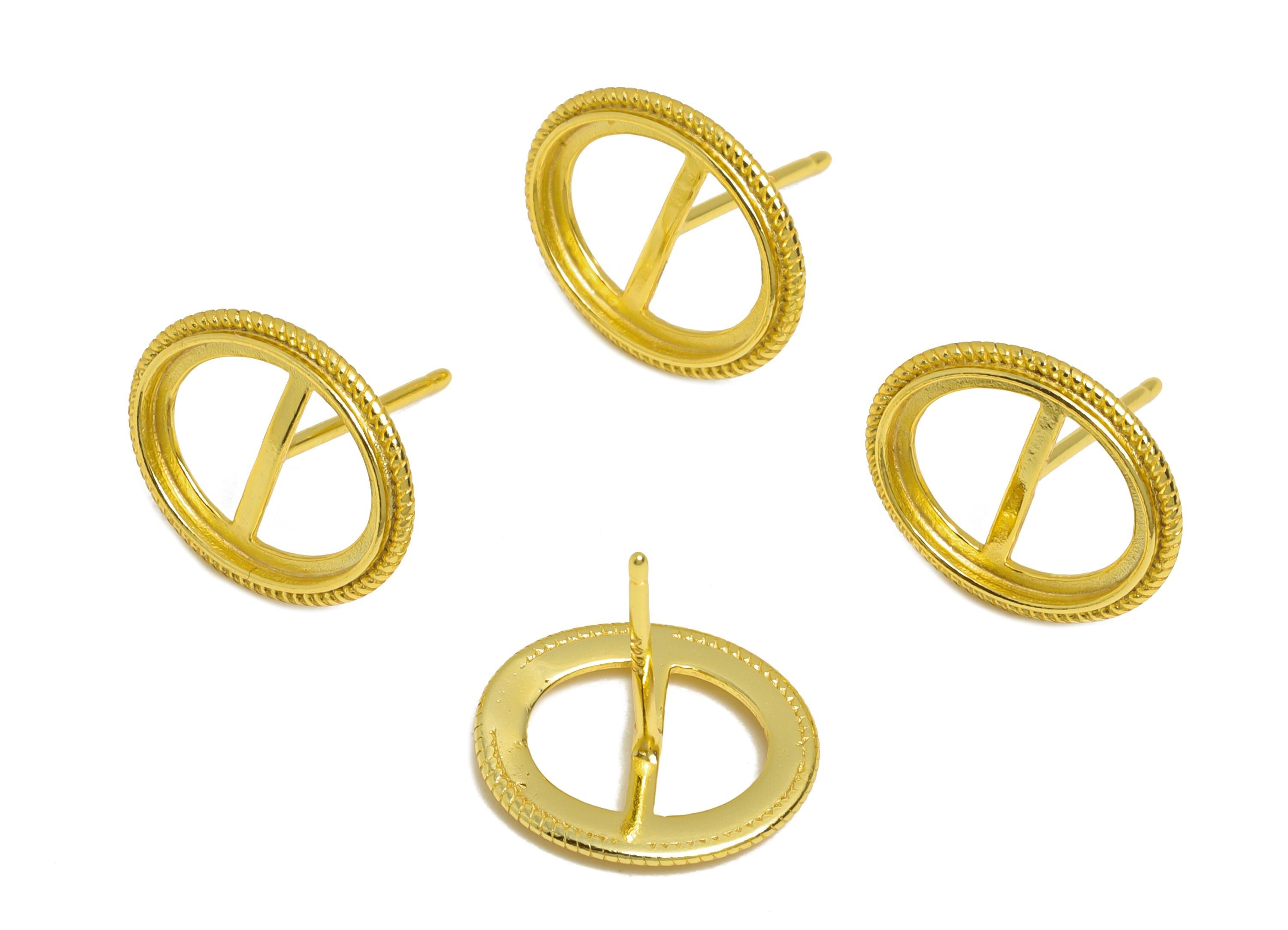 8*10mm Oval Earring Setting Post - Vintage 925 Sterling Silver Earring Stud Base - Cabochon Earring Setting - 18K Real Gold Plated - SI1084 - DOMEDBAZAAR