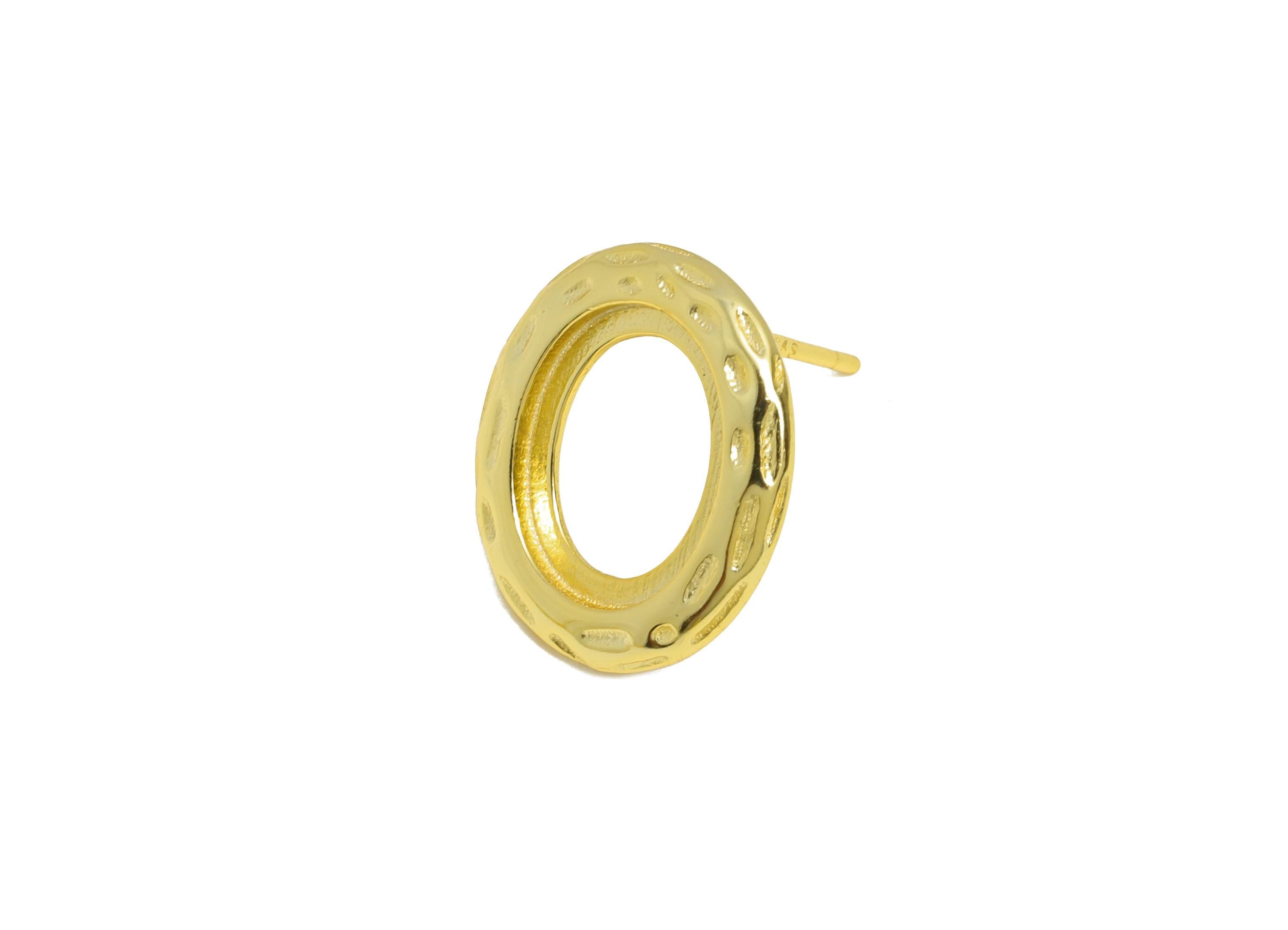 8*10mm Oval Earring Setting Post - Classic 925 Sterling Silver Earring Stud Base - Cabochon Earring Setting - 18K Real Gold Plated - SI1087 - DOMEDBAZAAR