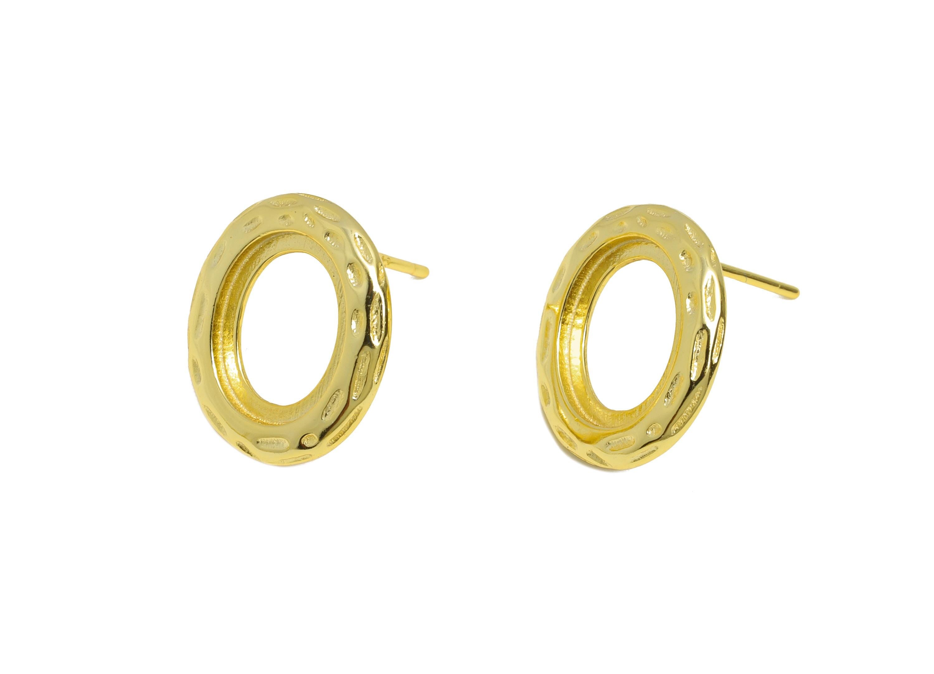 8*10mm Oval Earring Setting Post - Classic 925 Sterling Silver Earring Stud Base - Cabochon Earring Setting - 18K Real Gold Plated - SI1087 - DOMEDBAZAAR