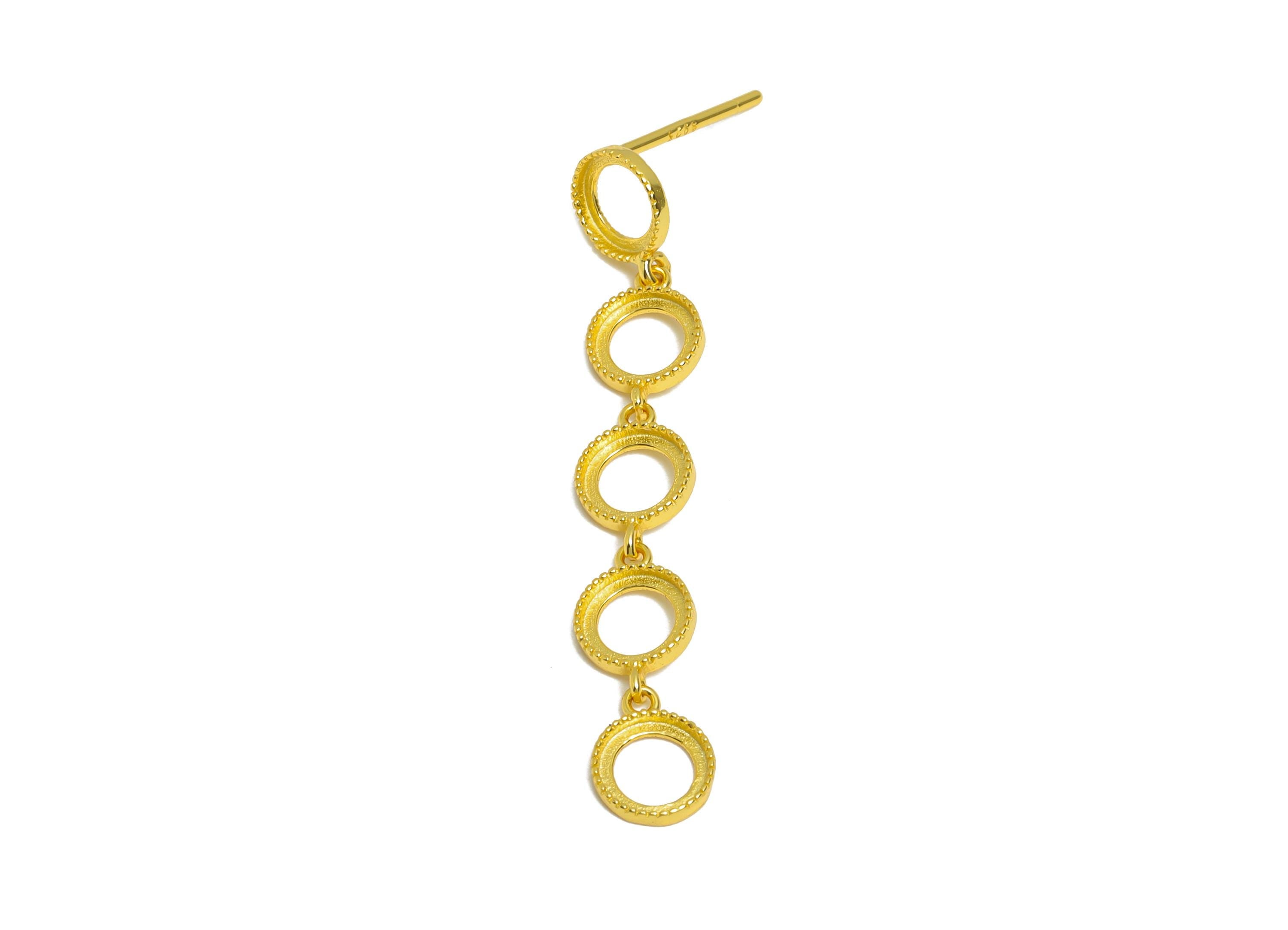 5mm Round Dangle Earring Setting Post - 925 Sterling Silver Earring Stud Base - Cabochon Earring Setting - 18K Real Gold Plated - SI1089 - DOMEDBAZAAR