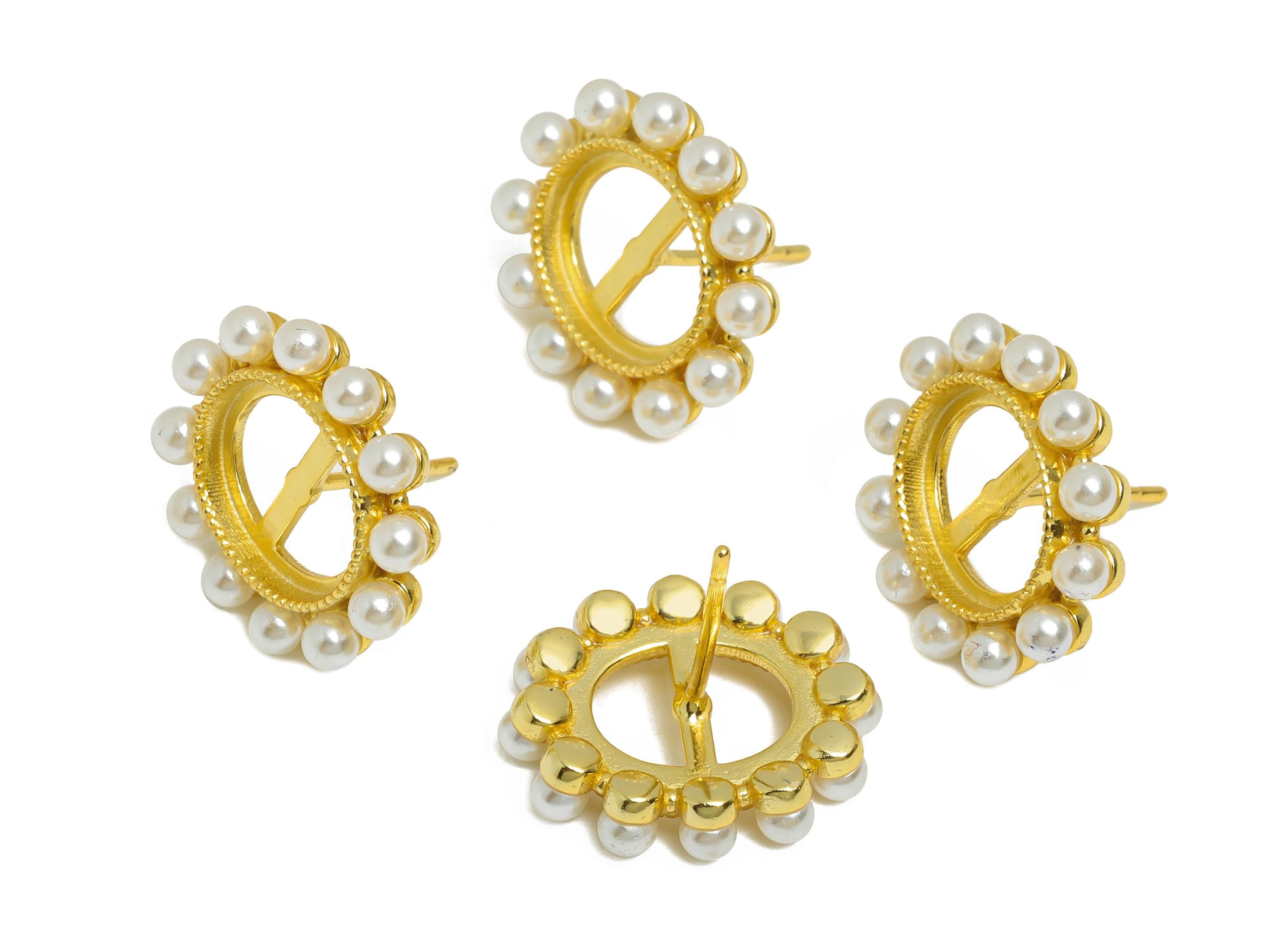 8*10mm Pearl Earring Setting Post - Classic 925 Sterling Silver Earring Stud Base - Cabochon Earring Setting - 18K Real Gold Plated - SI1091 - DOMEDBAZAAR