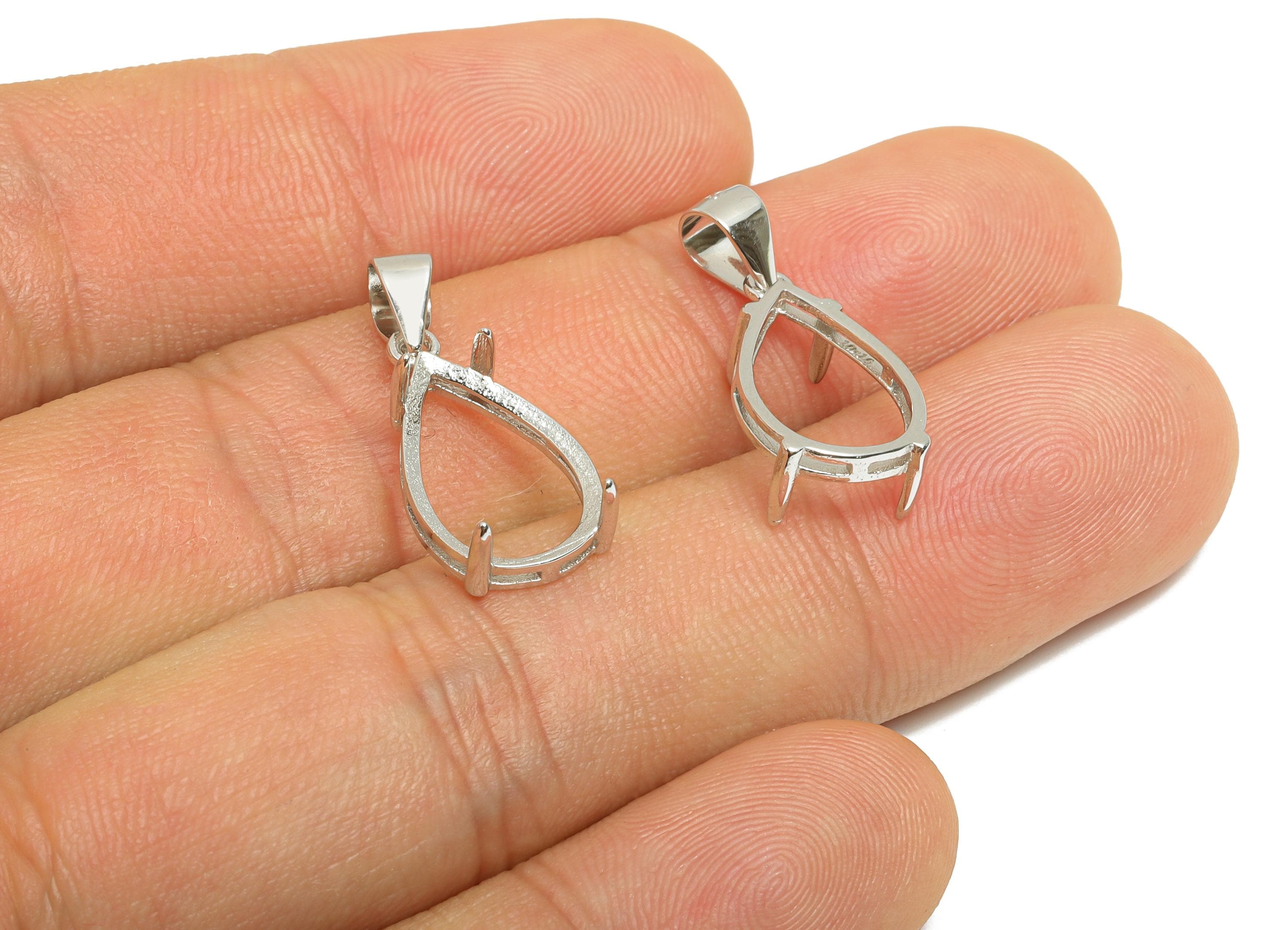 Teardrop Pendant Setting - 9*14mm Cabochon Pendant Base - 925 Sterling Silver - Pendant With Bail - DIY Customizable Prong Pendant - SI1103 - DOMEDBAZAAR