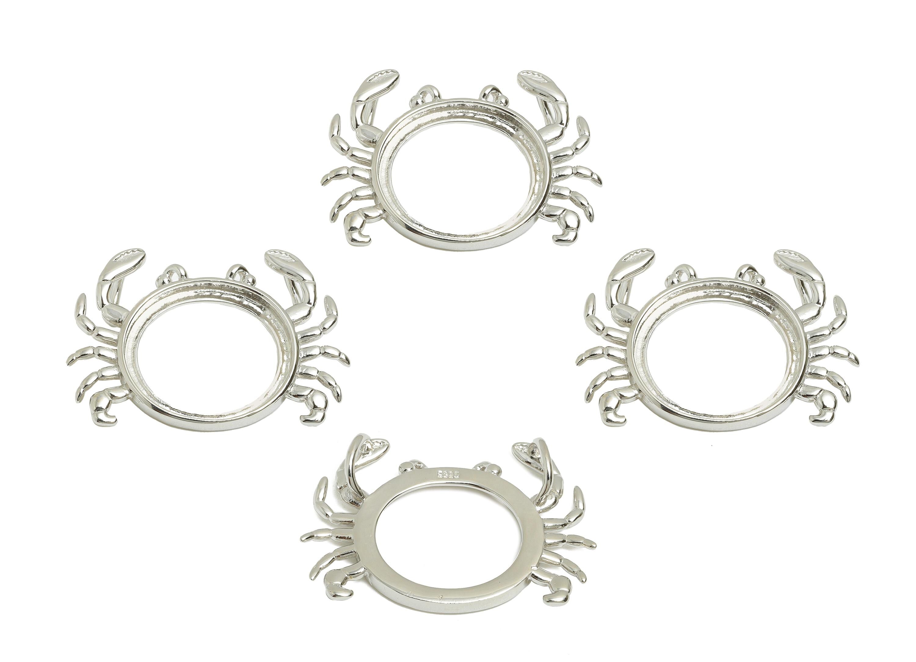 Silver Crab Pendant Setting - 14*16mm Cabochon Pendant Base - 925 Sterling Silver - Marine Life Pendant - Customizable Pendant - SI1098 - DOMEDBAZAAR