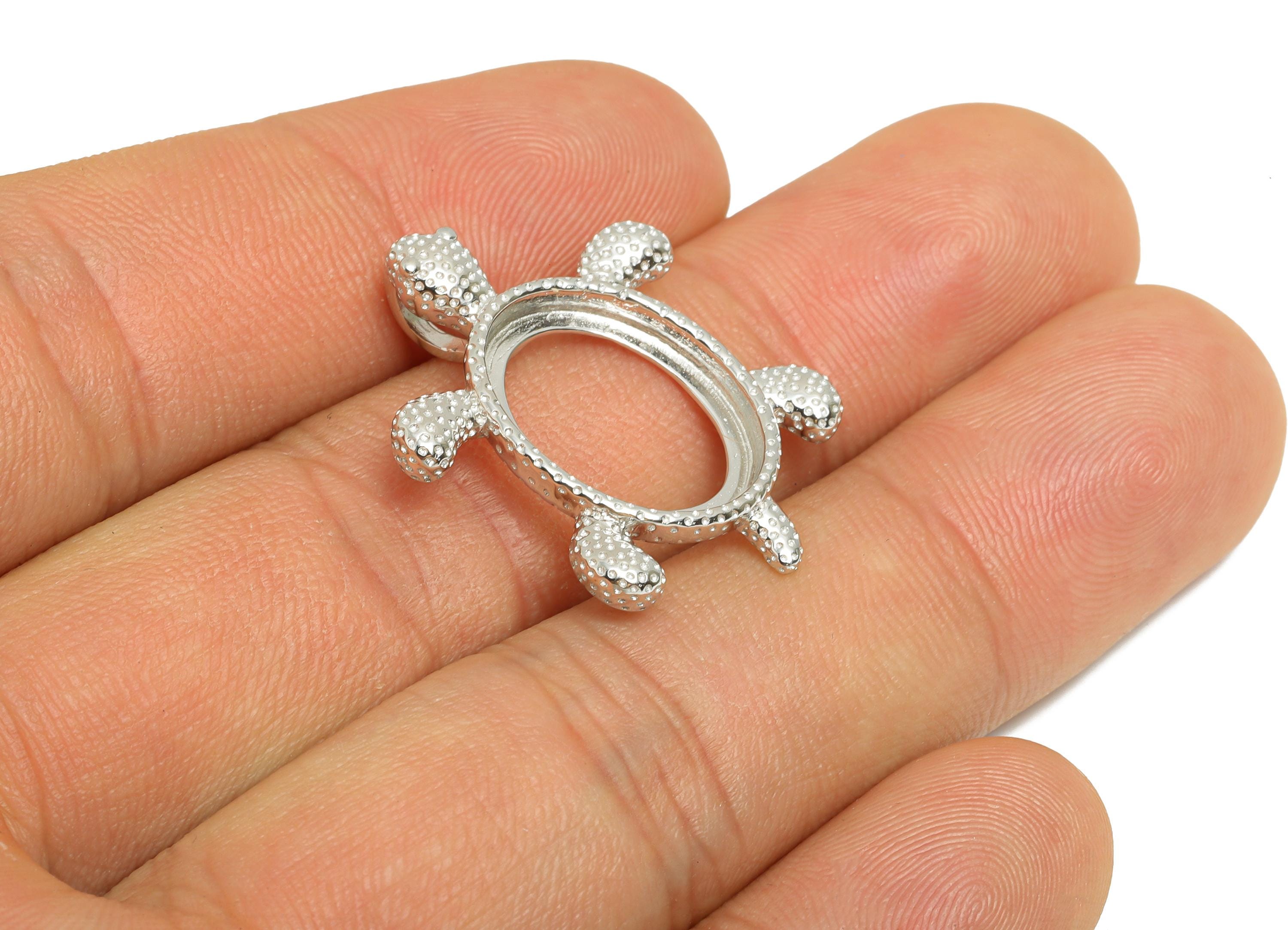 Sea Turtles Pendant Setting - 12*16mm Cabochon Pendant Base - 925 Sterling Silver - Marine Life Pendant - Customizable Pendant - SI1097 - DOMEDBAZAAR