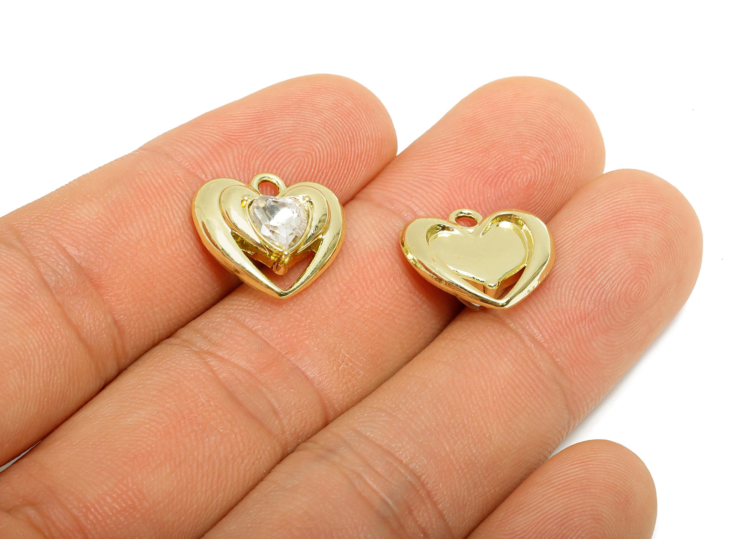 Alloy Heart Crystal Charm - Alloy Clear Gemstone Heart - Crystal Romantic Heart Pendant - Craft Jewelry Making - 15.9x15.16x5.33mm - AC3566 - DOMEDBAZAAR