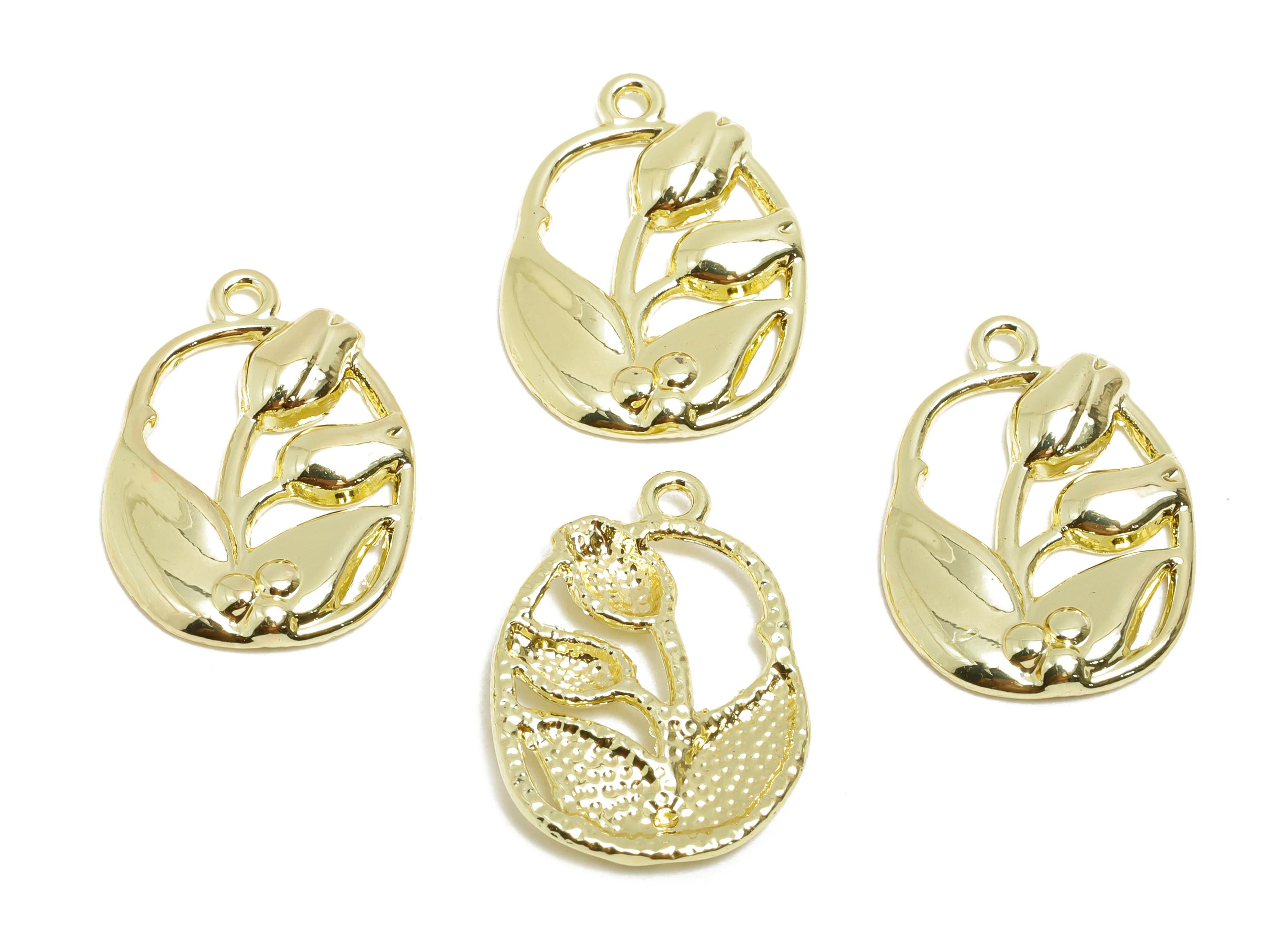 Alloy Tulip Pendant - Alloy Gold Flower Charm - Botanical Jewelry Finding - Craft Jewelry Making - KC Gold Tone Plating - 23x16x2mm - AC3552 - DOMEDBAZAAR