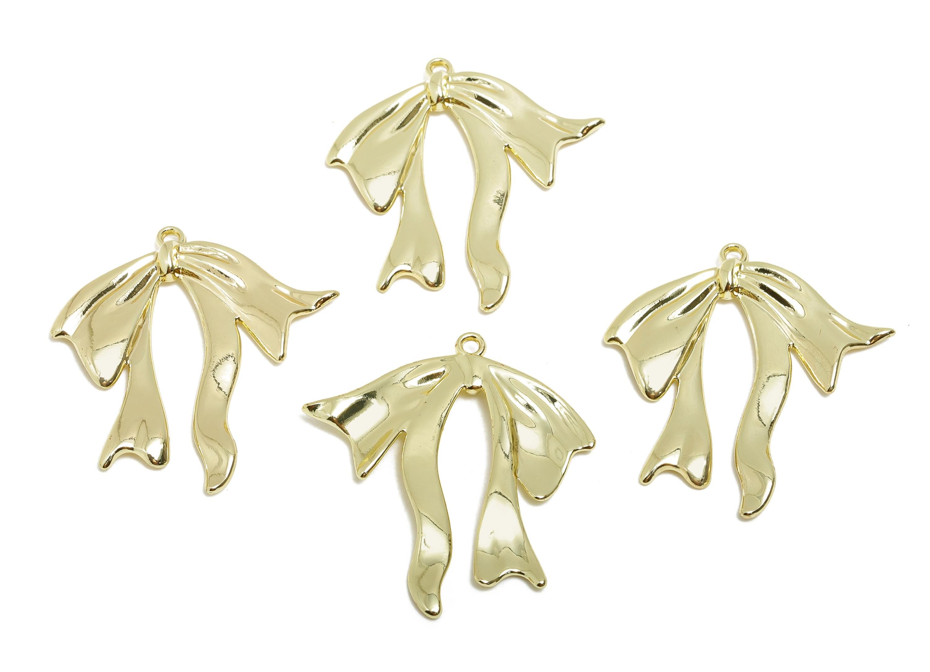 Alloy Artistic Ribbon Charm - Alloy Modern Bow Pendant - Wavy Bow Earring Component - DIY Earring Making Supplies - 33.62x30.7x2mm - AC3546 - DOMEDBAZAAR