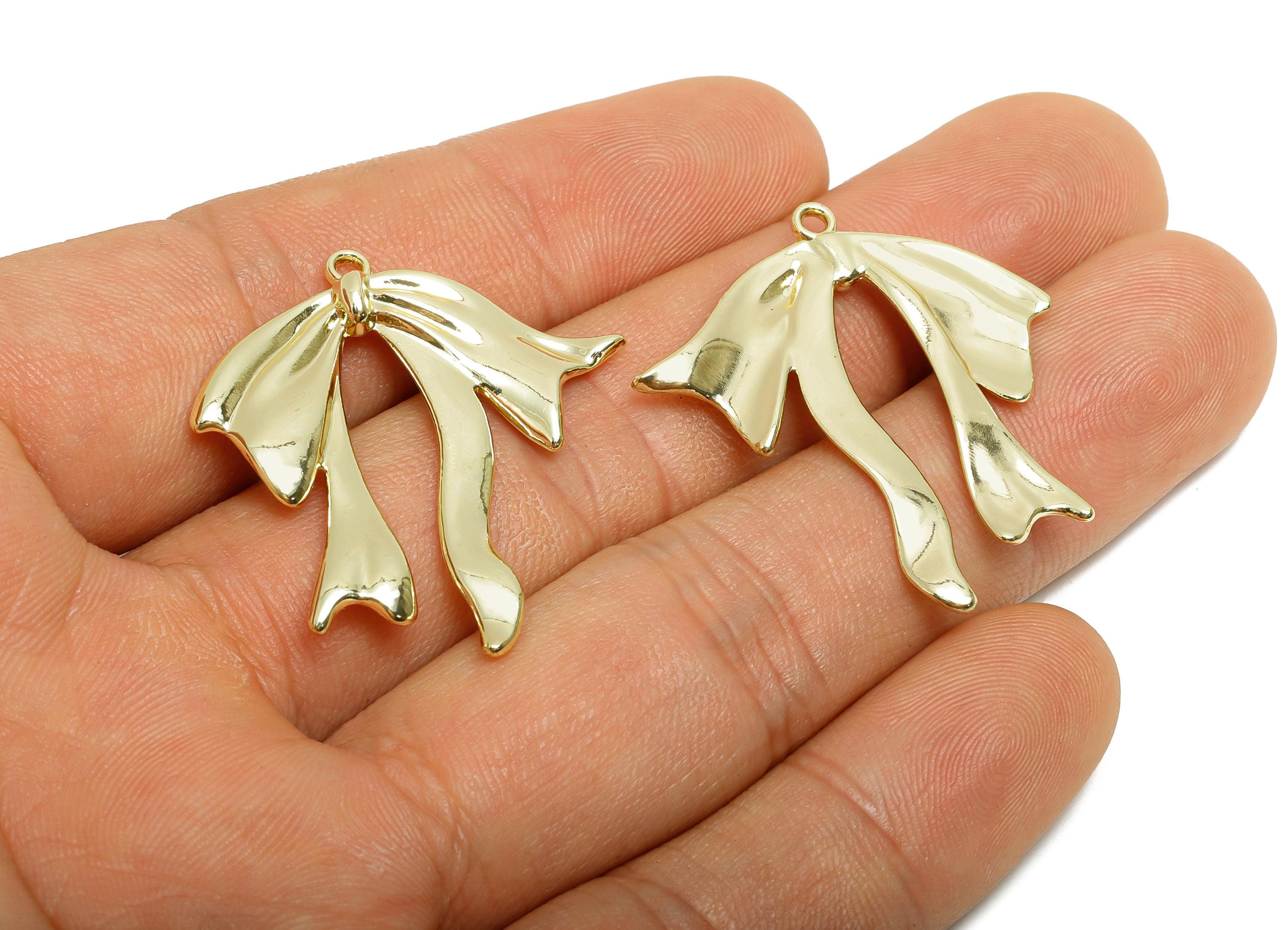 Alloy Artistic Ribbon Charm - Alloy Modern Bow Pendant - Wavy Bow Earring Component - DIY Earring Making Supplies - 33.62x30.7x2mm - AC3546 - DOMEDBAZAAR
