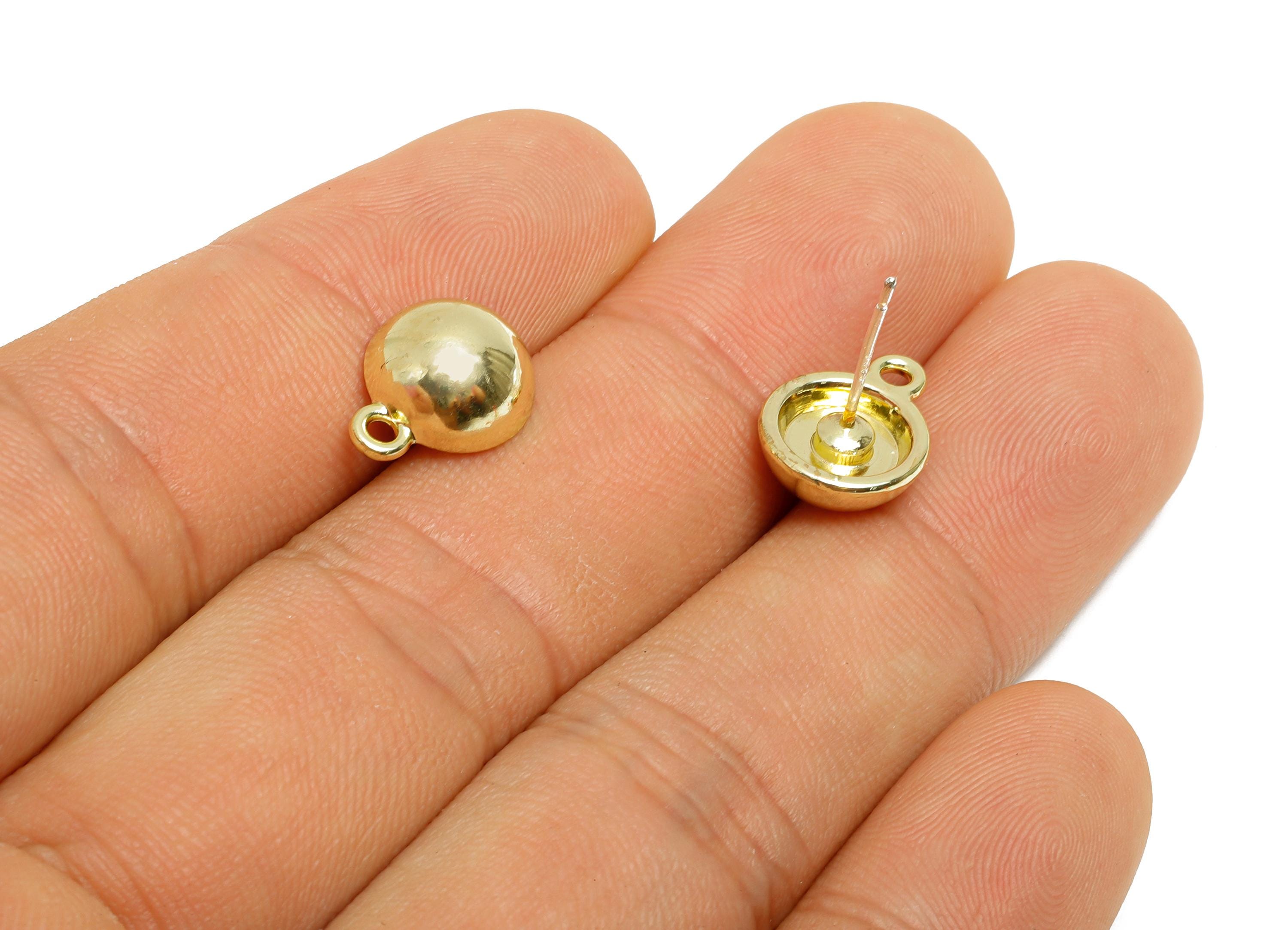 Alloy Dome Earring Studs - Elegant Metal Round Earring Connector - DIY Earring Component - KC Gold Tone Plated - 12.9x10x5.2mm - AC3558 - DOMEDBAZAAR