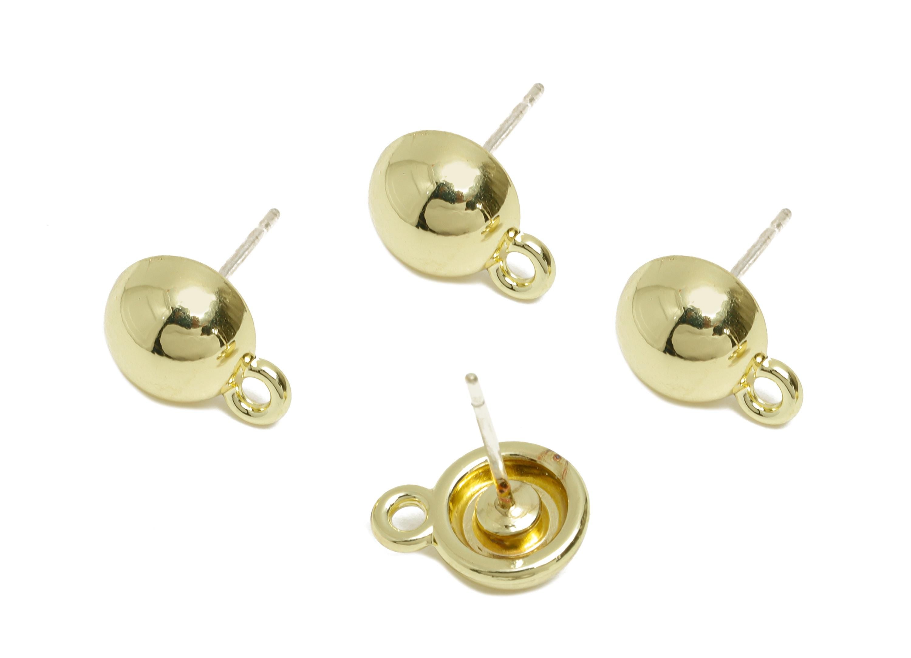 Alloy Dome Earring Studs - Minimalist Metal Round Post with Loop - DIY Simple Earring Making - KC Gold Tone Plated - 10.9x8x4mm - AC3582 - DOMEDBAZAAR