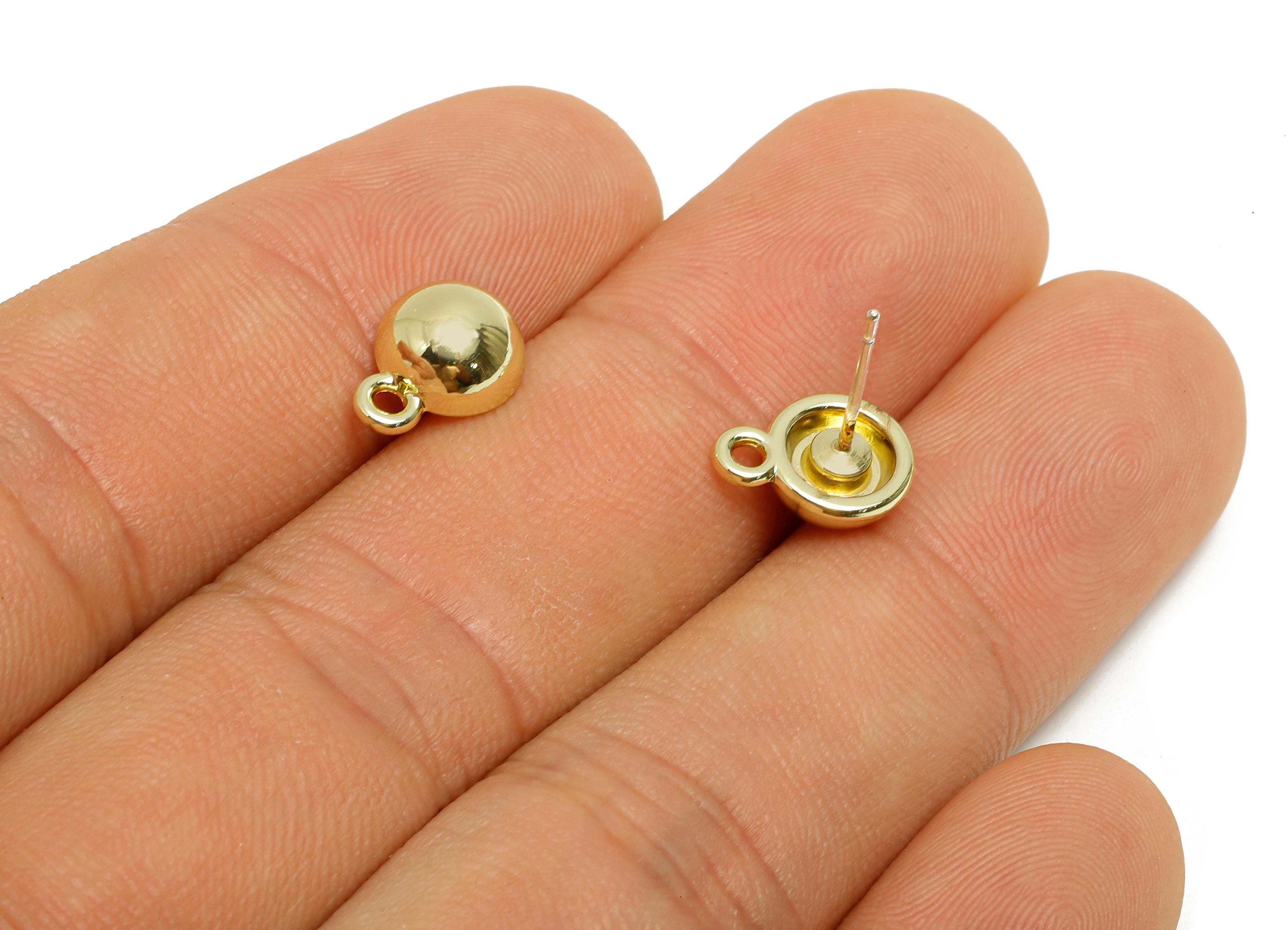 Alloy Dome Earring Studs - Minimalist Metal Round Post with Loop - DIY Simple Earring Making - KC Gold Tone Plated - 10.9x8x4mm - AC3582 - DOMEDBAZAAR