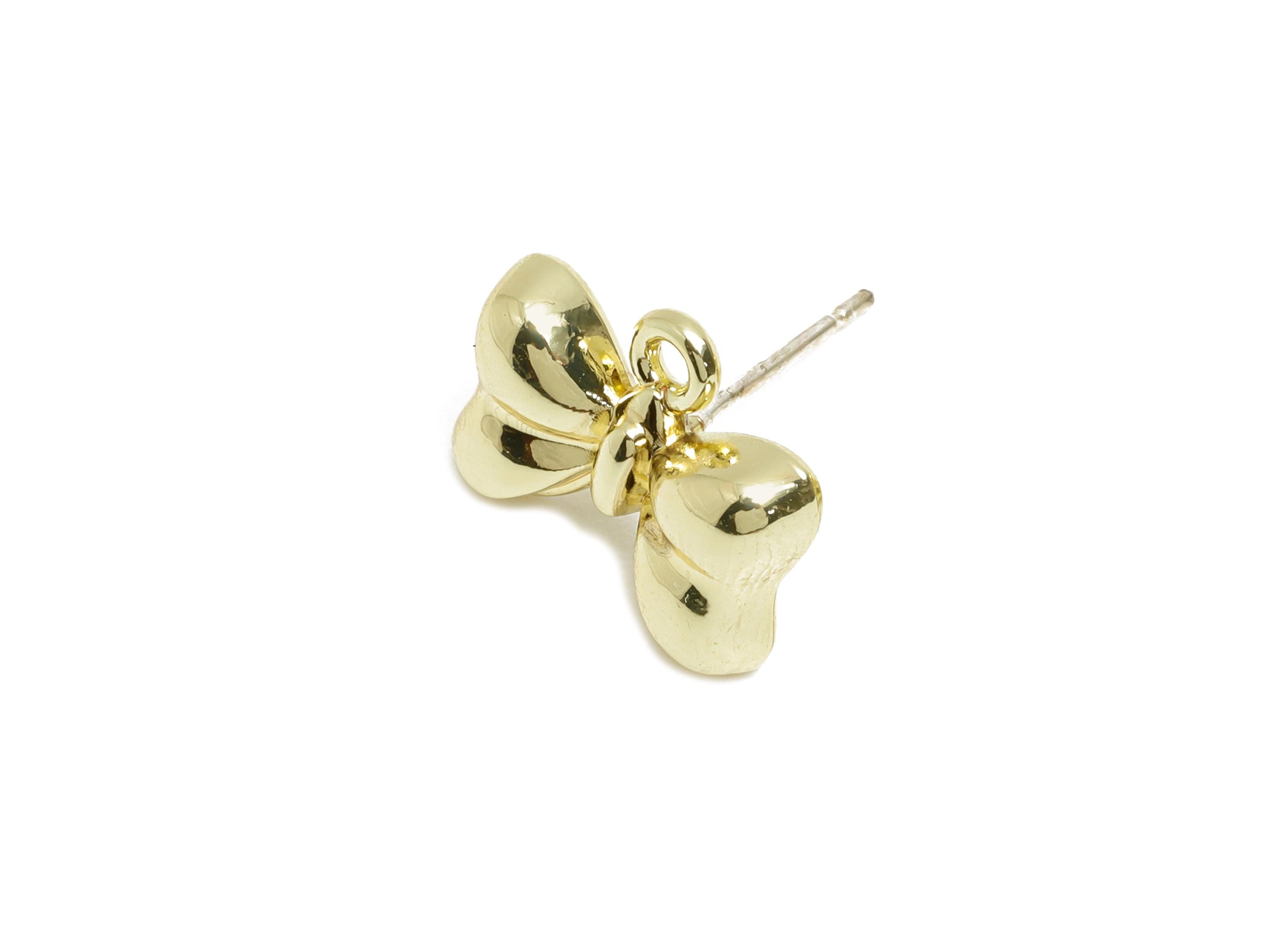 Alloy Bow Earring Studs - Dainty Metal Bow Earring Connector - DIY Earring Jewelry Making - KC Gold Tone Plated - 13.9x11x3.9mm - AC3581 - DOMEDBAZAAR
