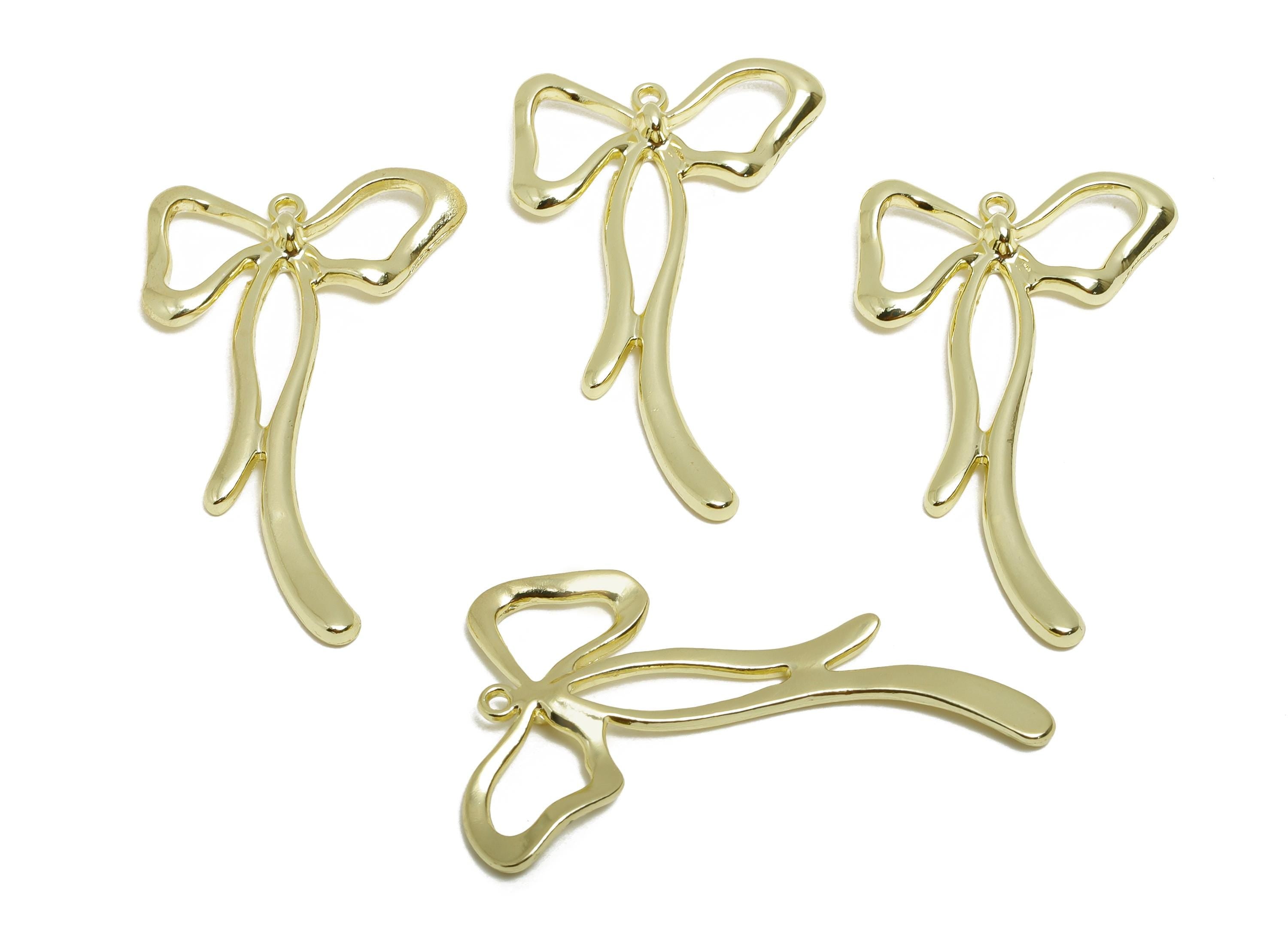 Alloy Artistic Ribbon Charm - Alloy Modern Bow Pendant - Wavy Bow Earring Component - DIY Earring Making Supplies - 33.62x30.7x2mm - AC3547 - DOMEDBAZAAR